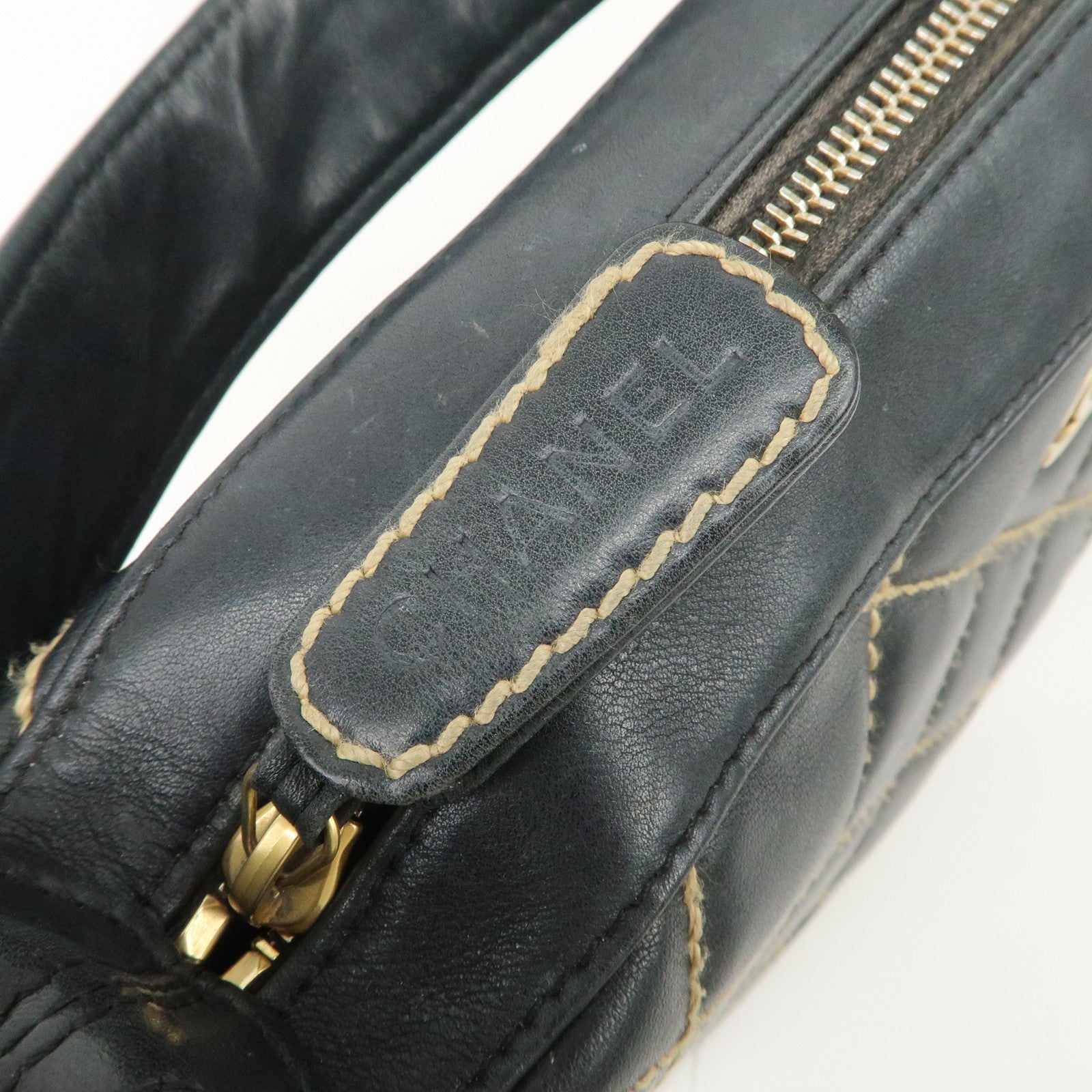 CHANEL COCO Mark Wild Stich Lamb Skin Chain Shoulder Bag Black Used