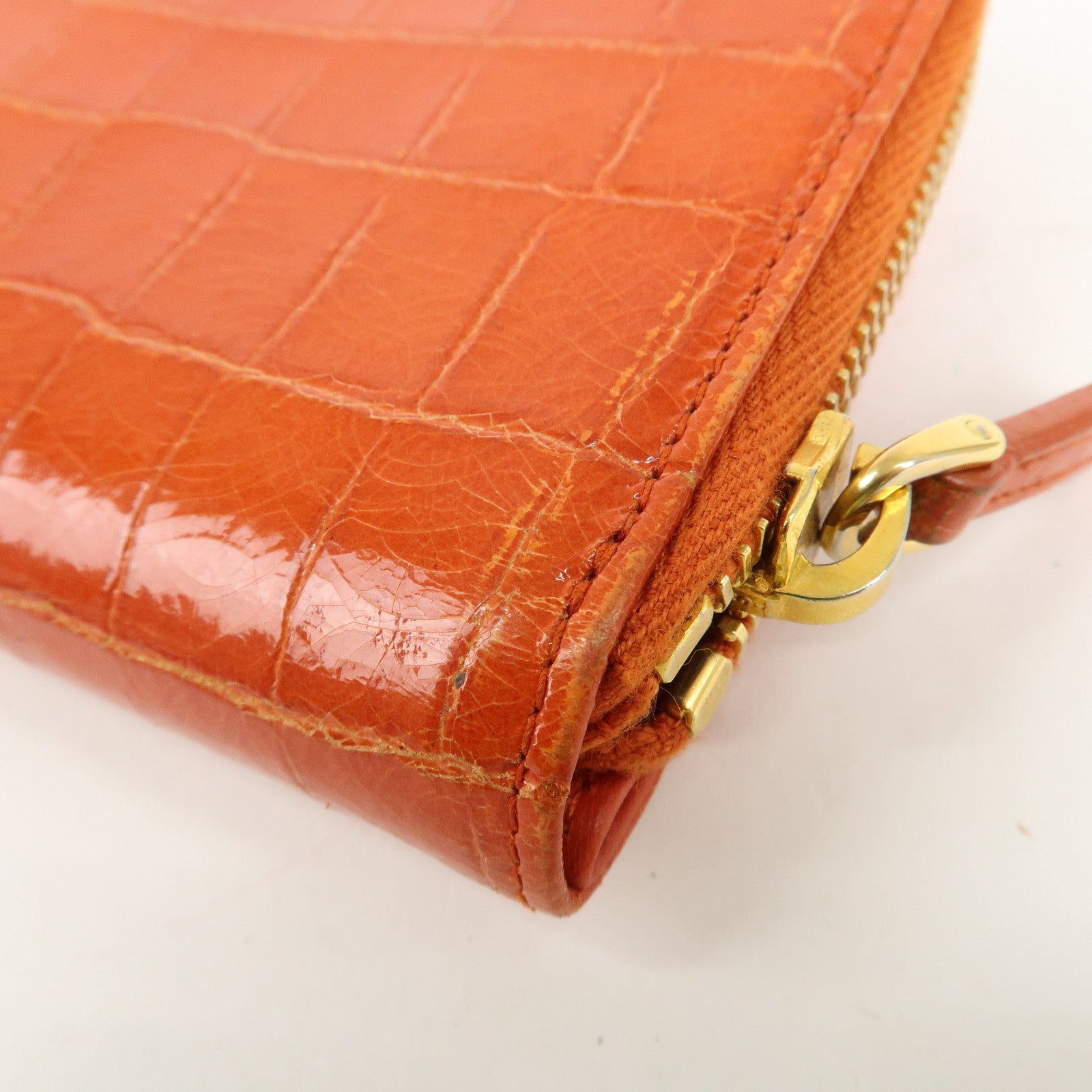 MIU MIU Leather Bi-Fold Wallet Compact Wallet Orange Gold Hardware Used