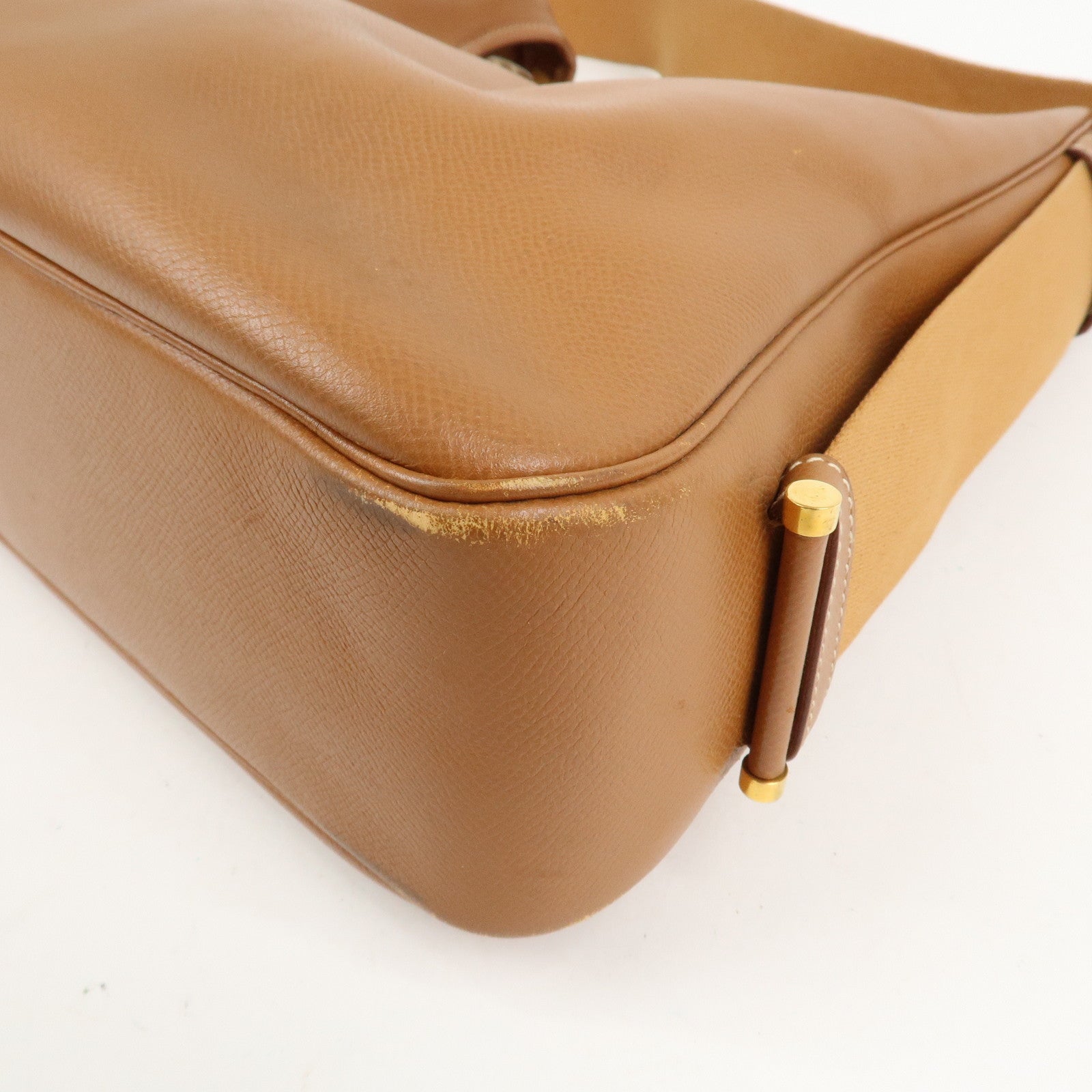 HERMES Saco Leather Shoulder Bag B Stamped Brown Gold HDW