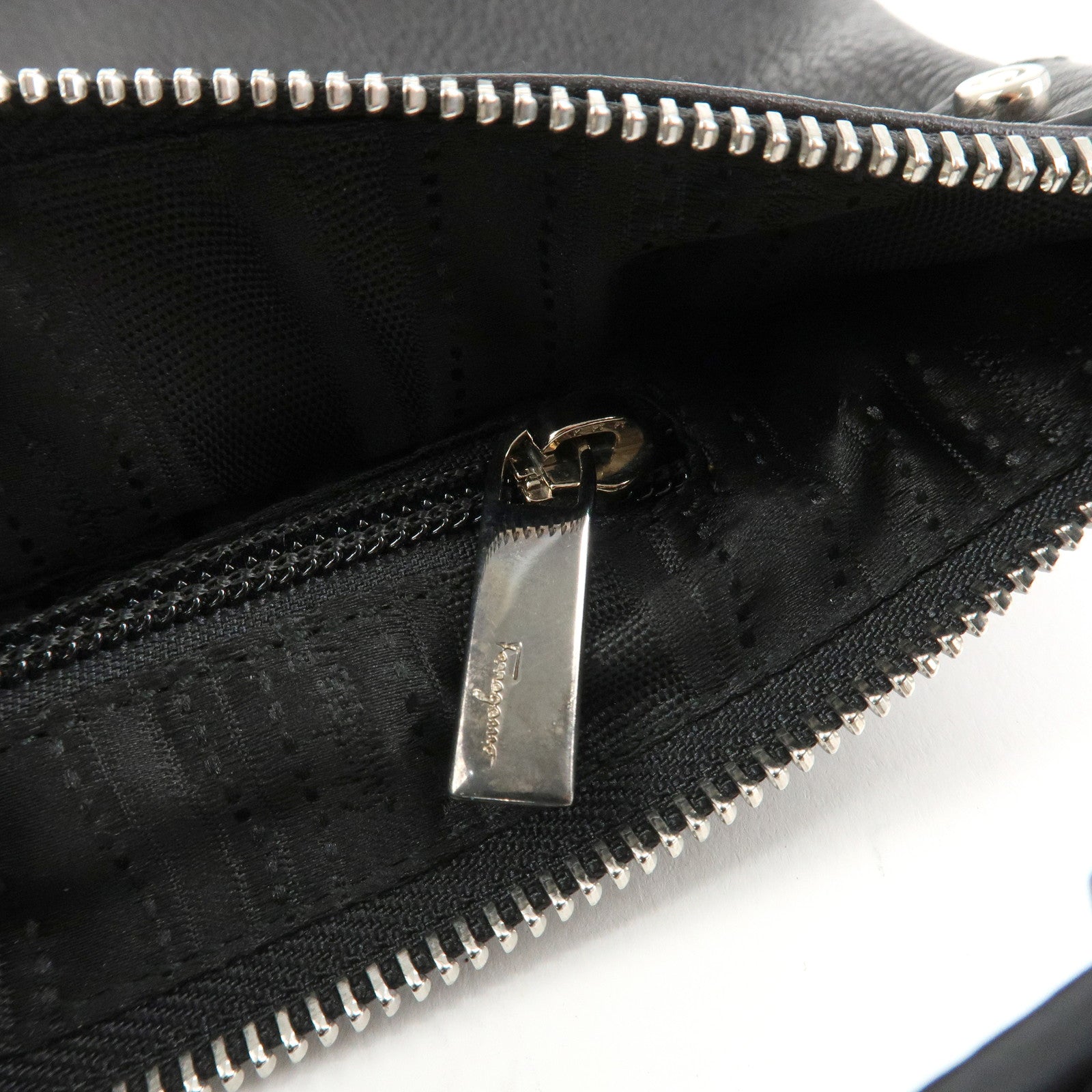 Ferragamo Gancini Leather Shoulder Bag Black Used