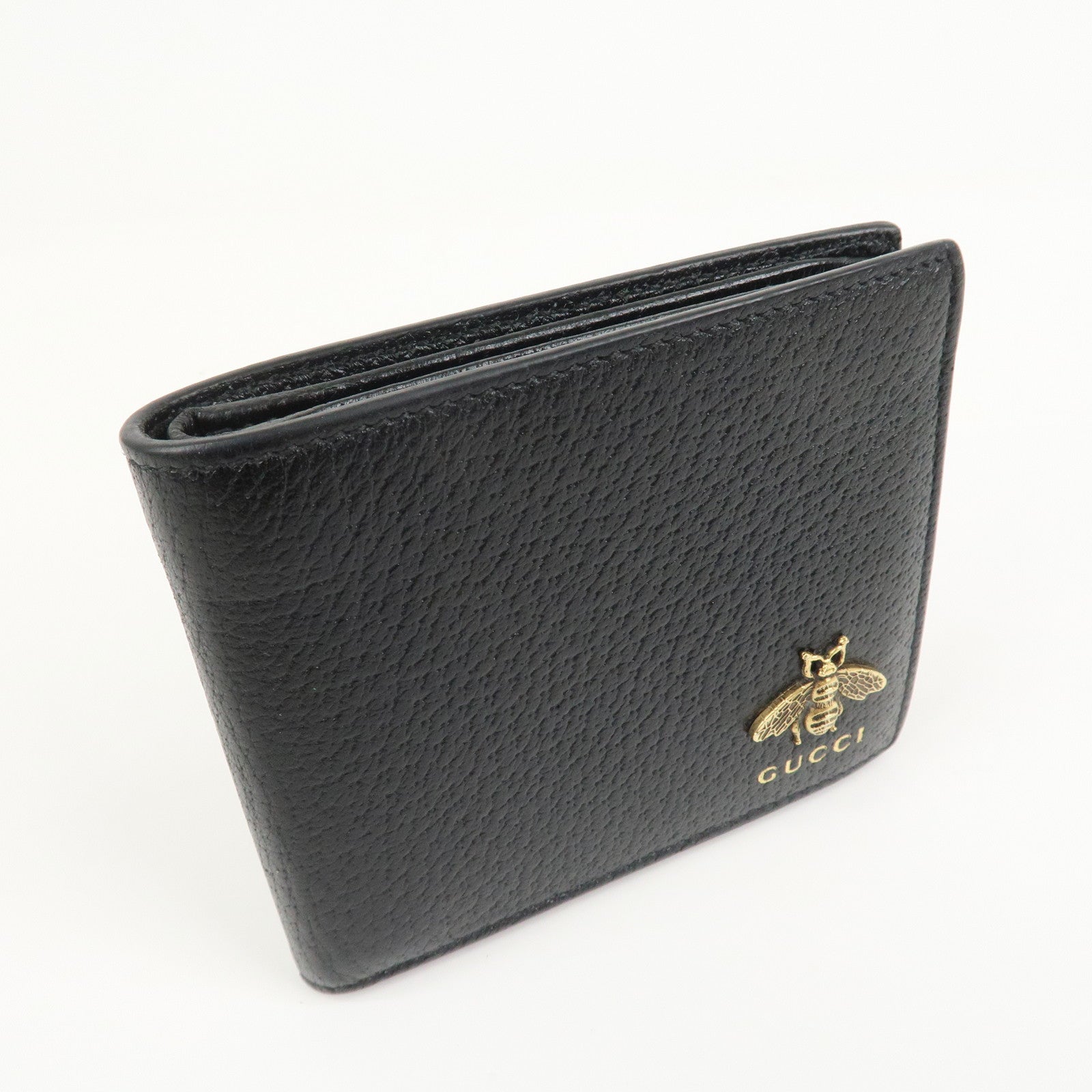 GUCCI Animalier Leather Bi-fold Compact Wallet Black 523664