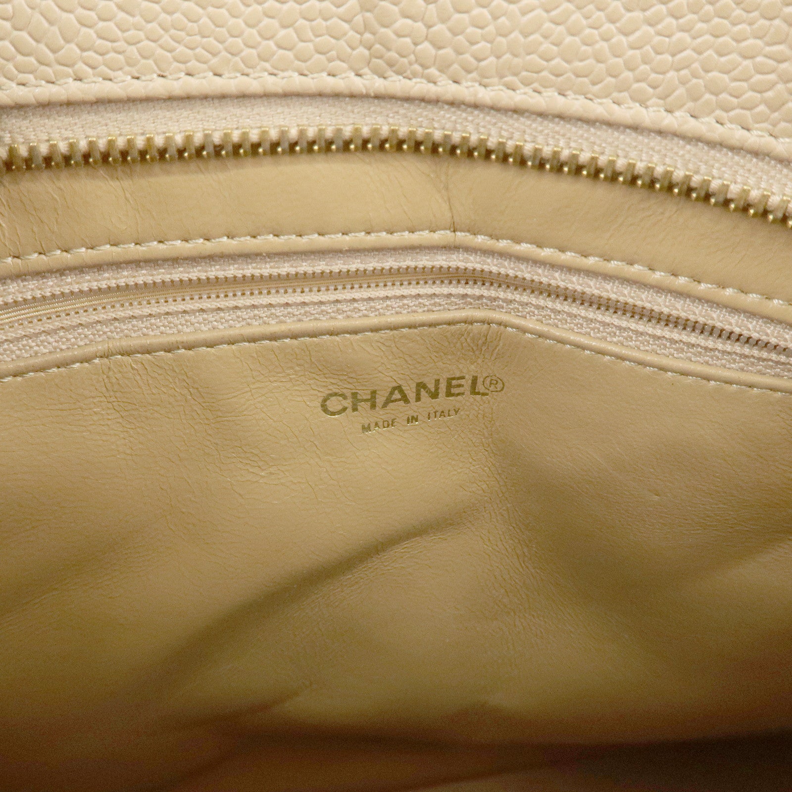 CHANEL Matelasse Caviarskin Medalion Tote Bag Hand Bag Beige A01804 Used