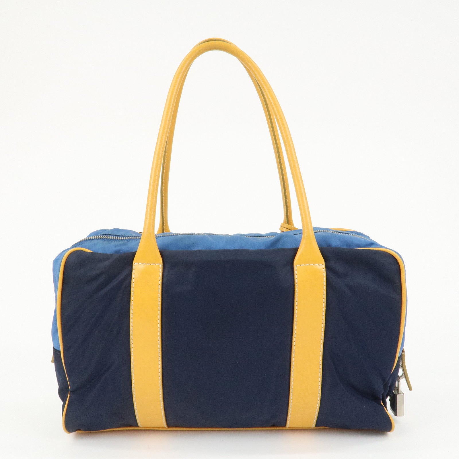 PRADA Triangle Logo Nylon Leather Shoulder Bag Hand Bag Navy Yellow