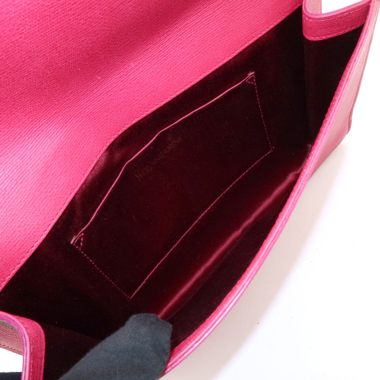 SAINT LAURENT PARIS Y Line Leather Clutch Bag Pouch Pink 265701