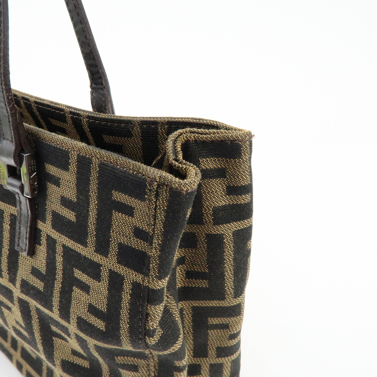 FENDI Zucca Canvas Leather Tote Bag Hand Bag Brown 8BH072