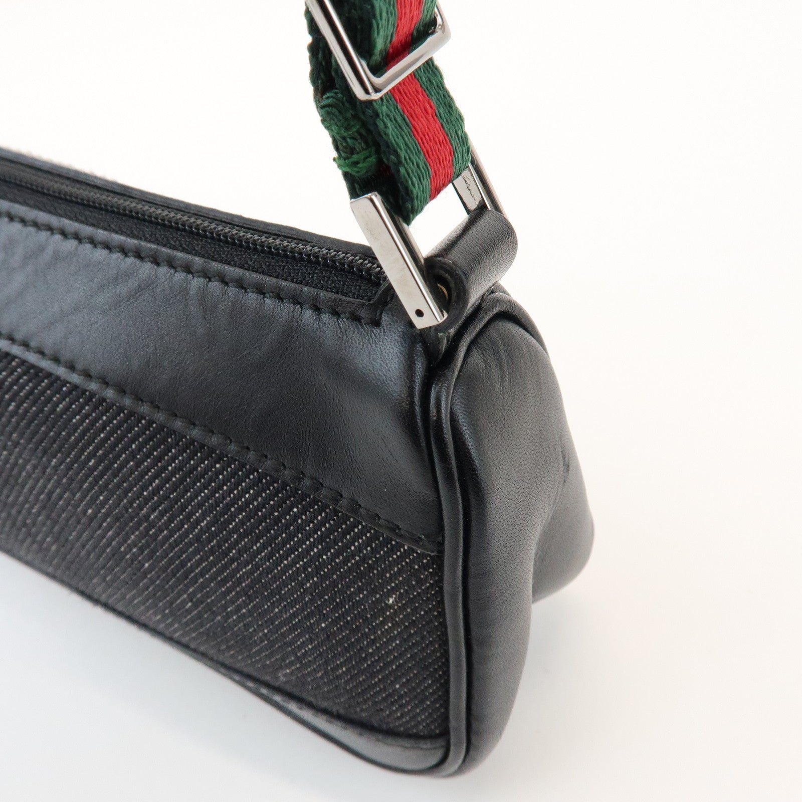 GUCCI Sherry Accessory Pouch Leather Canvas Hand Bag Black 92820