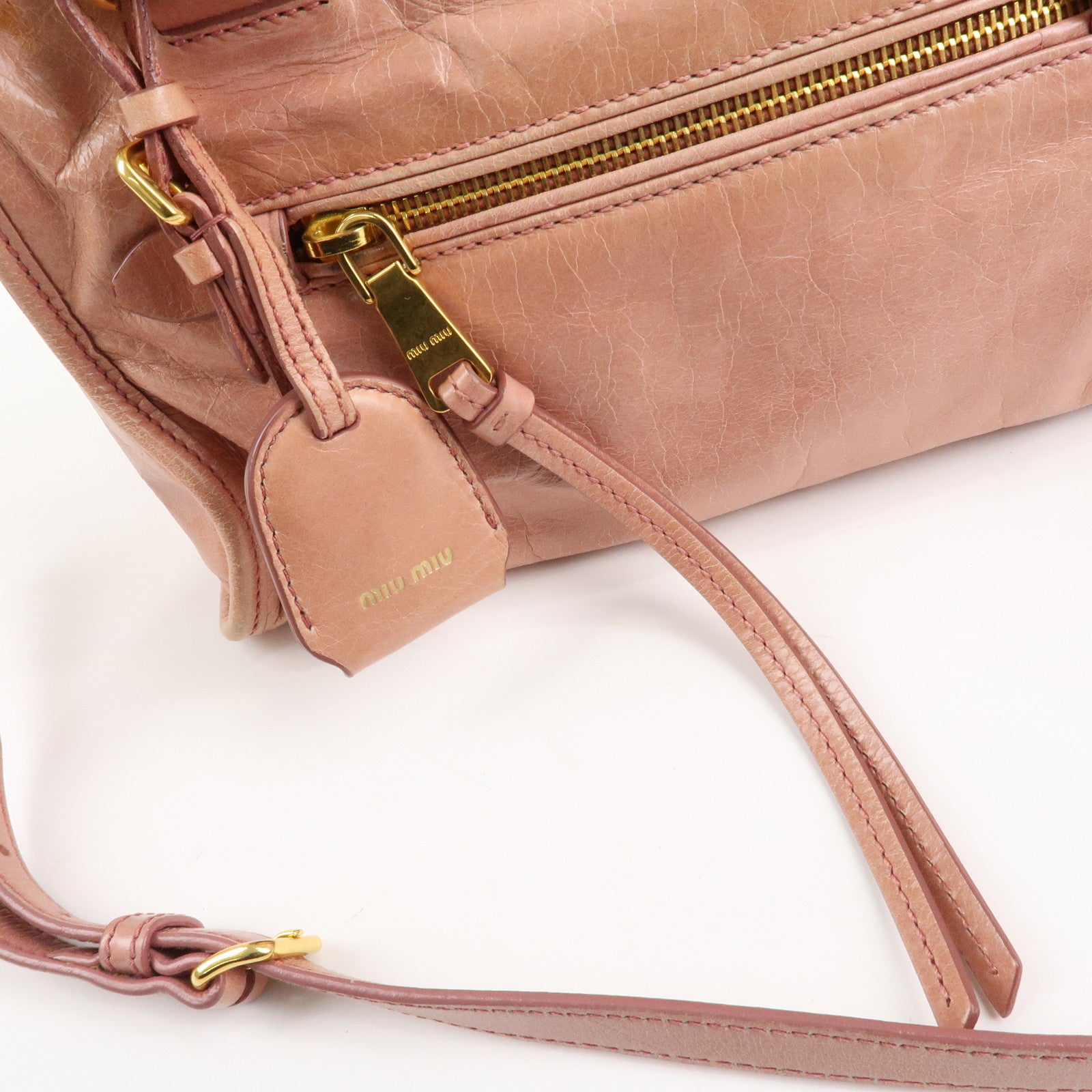 MIU MIU Leather 2Way Bag Shoulder Bag Hand Bag Pink Used