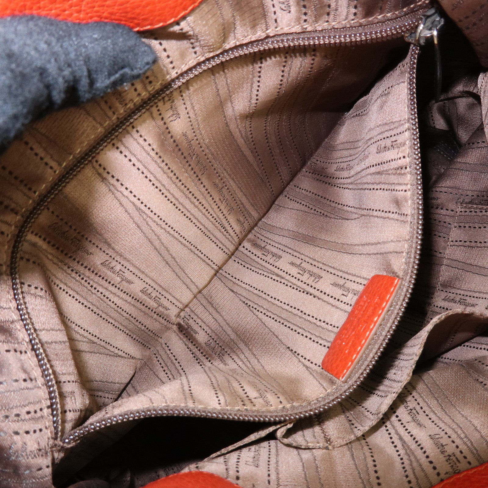 Ferragamo Gancini Leather Shoulder Bag Hand Bag Orange