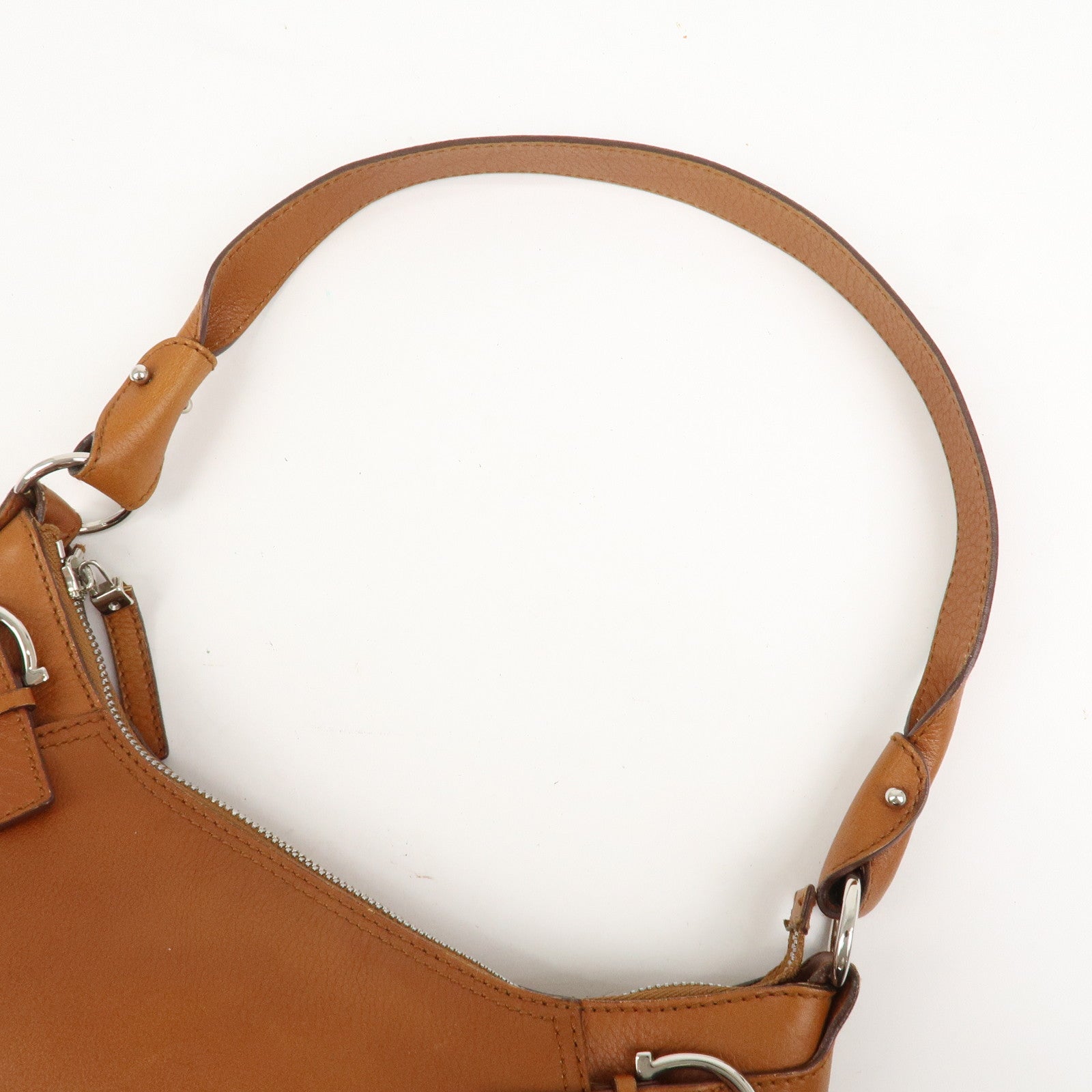 Ferragamo Gancini Leather Shoulder Bag Hand Bag Brown