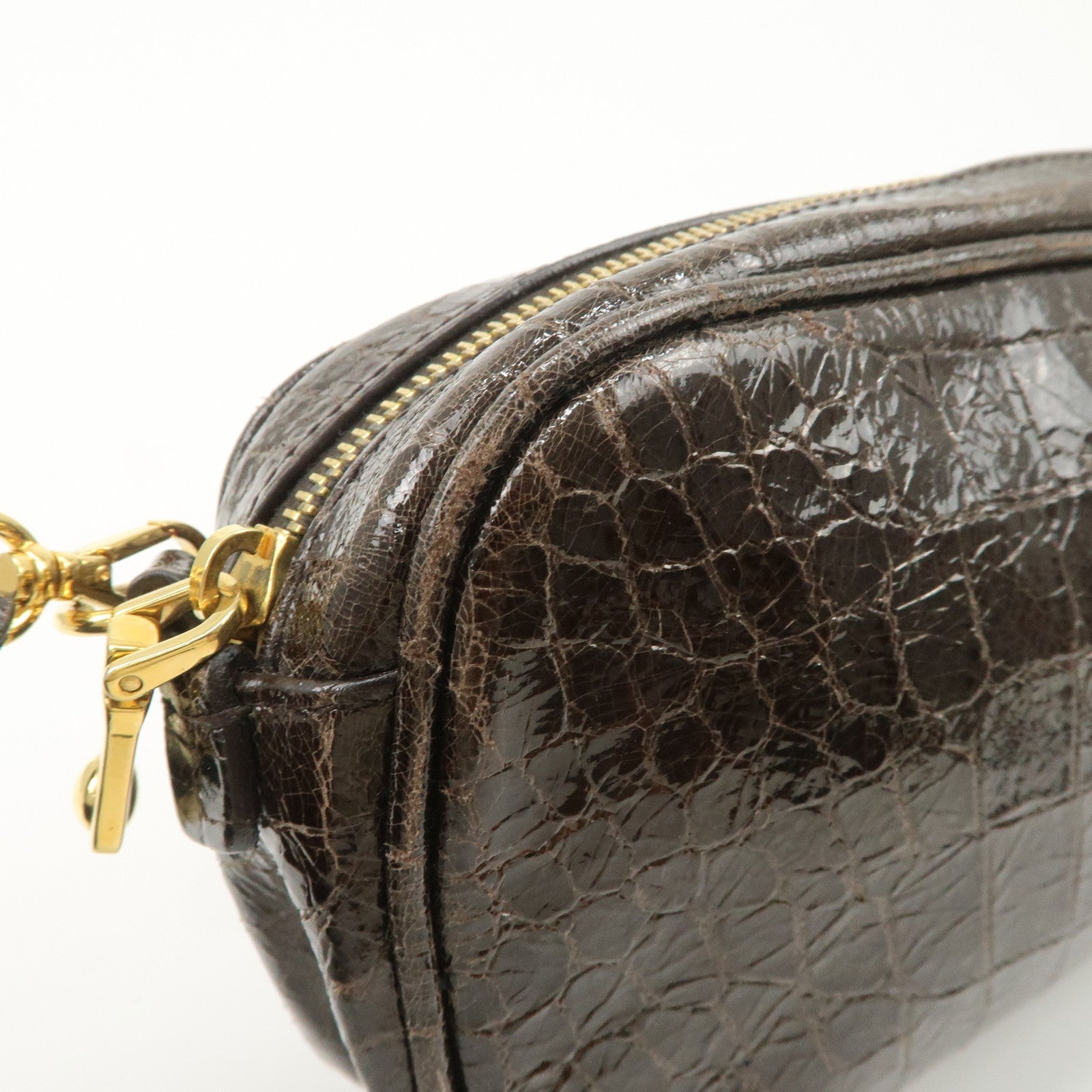 MIU MIU Embossed Leather Shoulder Crossbody Bag Dark Brown 5N1477