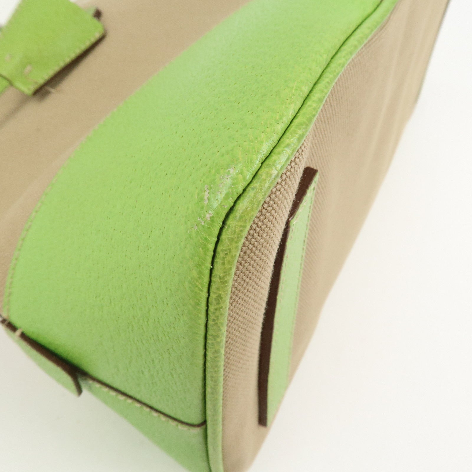 PRADA Canvas Leather Tote Bag Hand Bag Beige Light Green BN0082