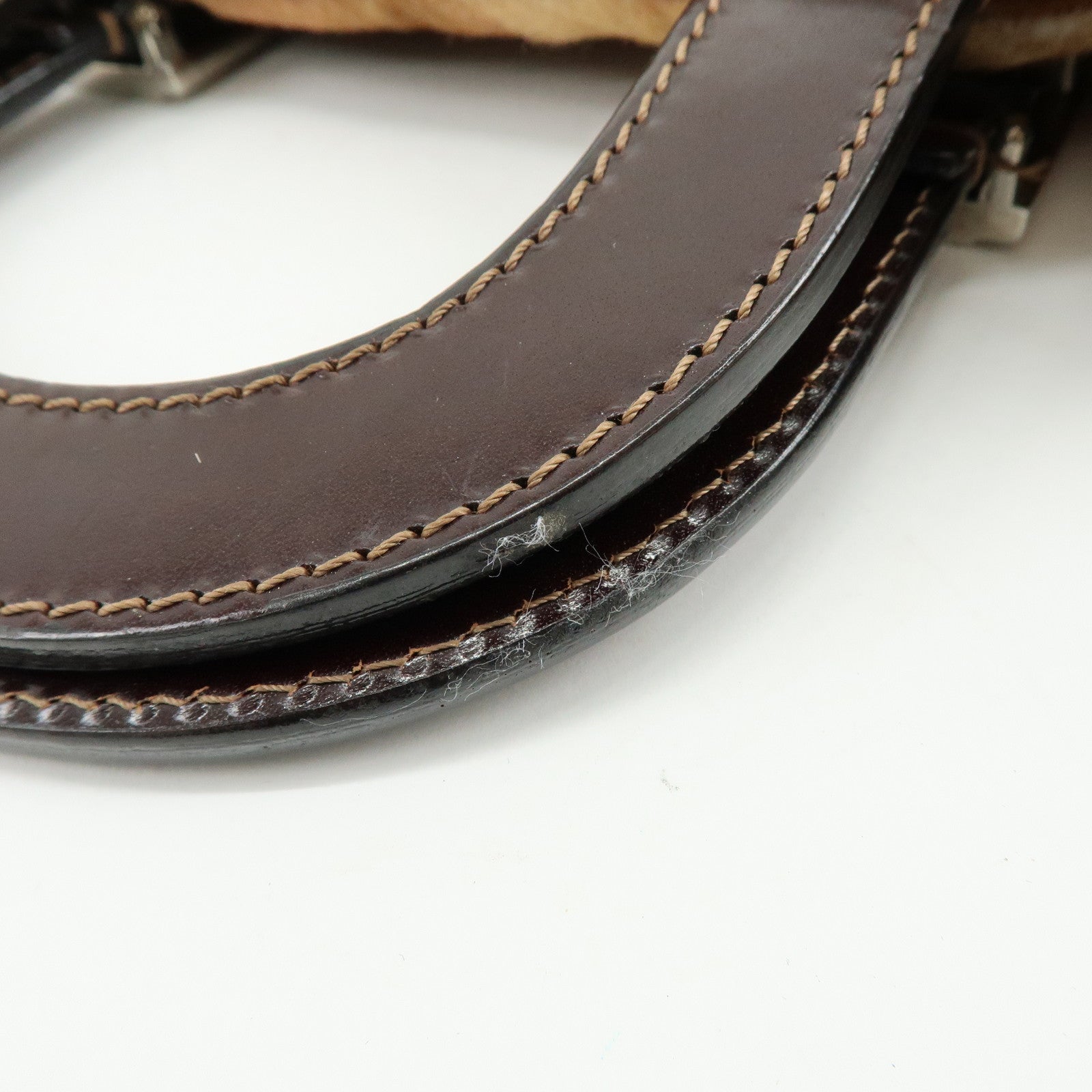 FENDI Calf Hair Leather Animal Pattern Tote Bag Hand Bag Brown