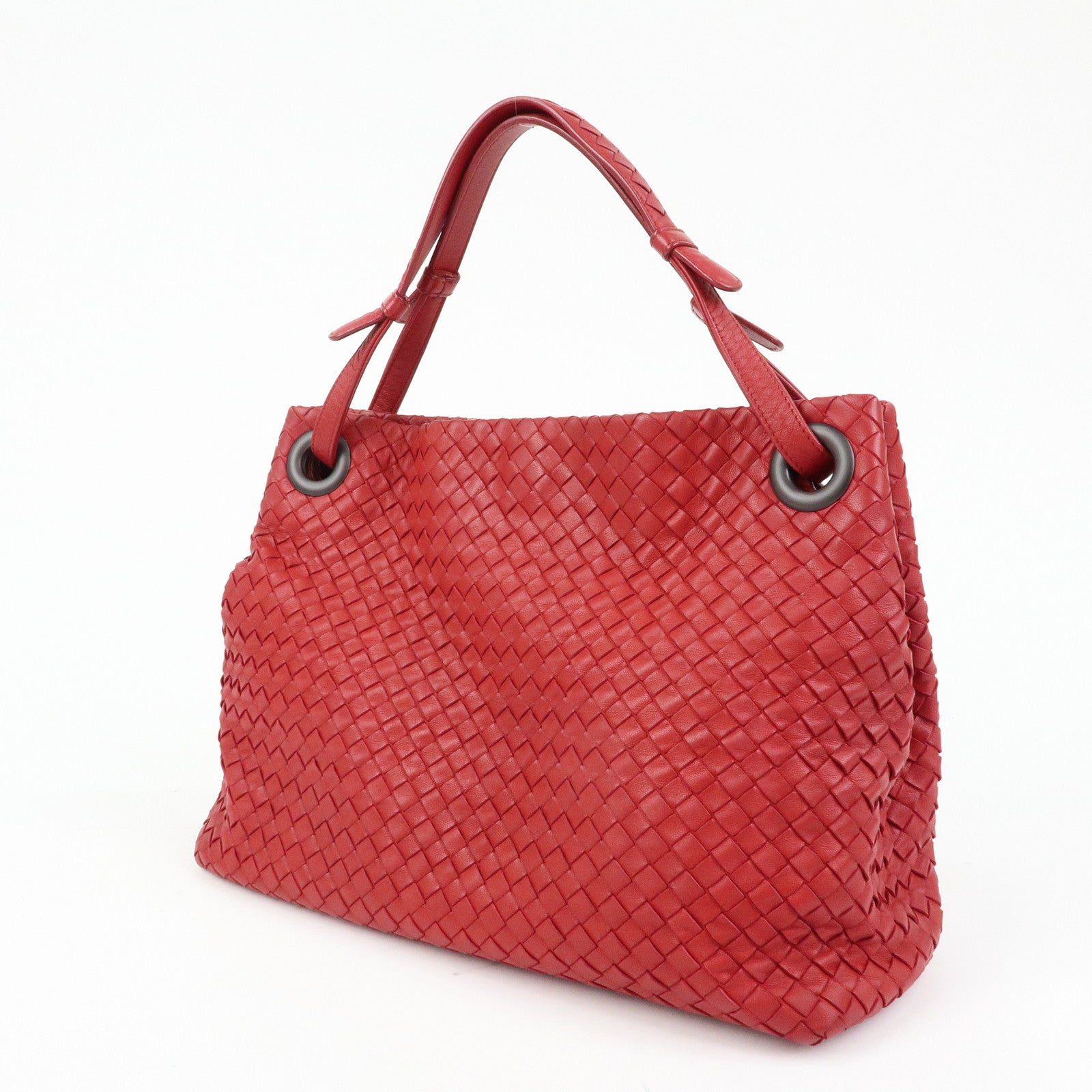 BOTTEGA VENETA Intrecciato Leather Shoulder Bag Hand Bag Red