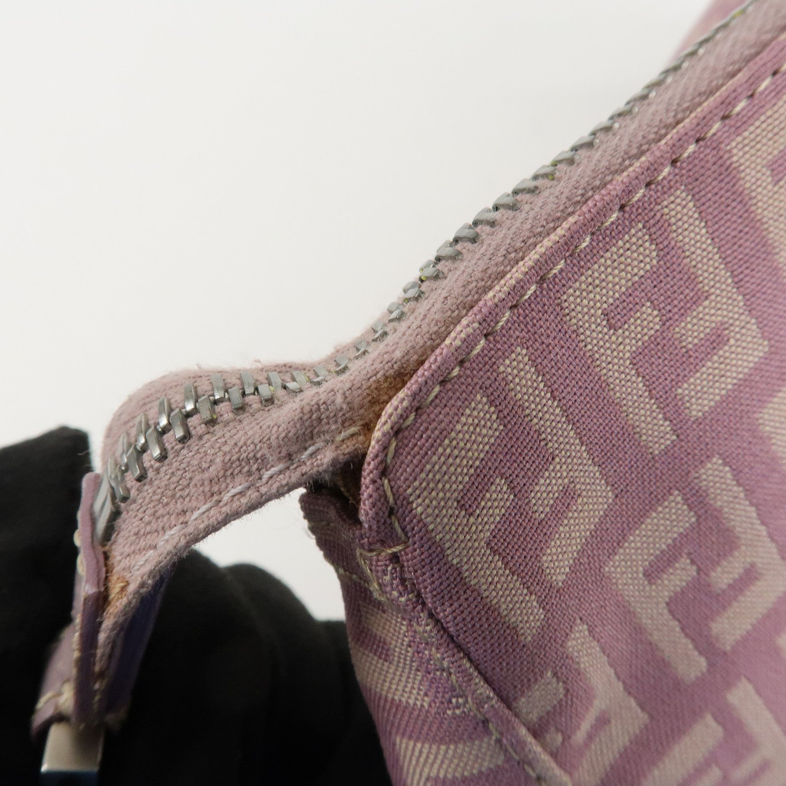 FENDI Zucchino Canvas Leather Shoulder Bag Pink 8BR267 Used