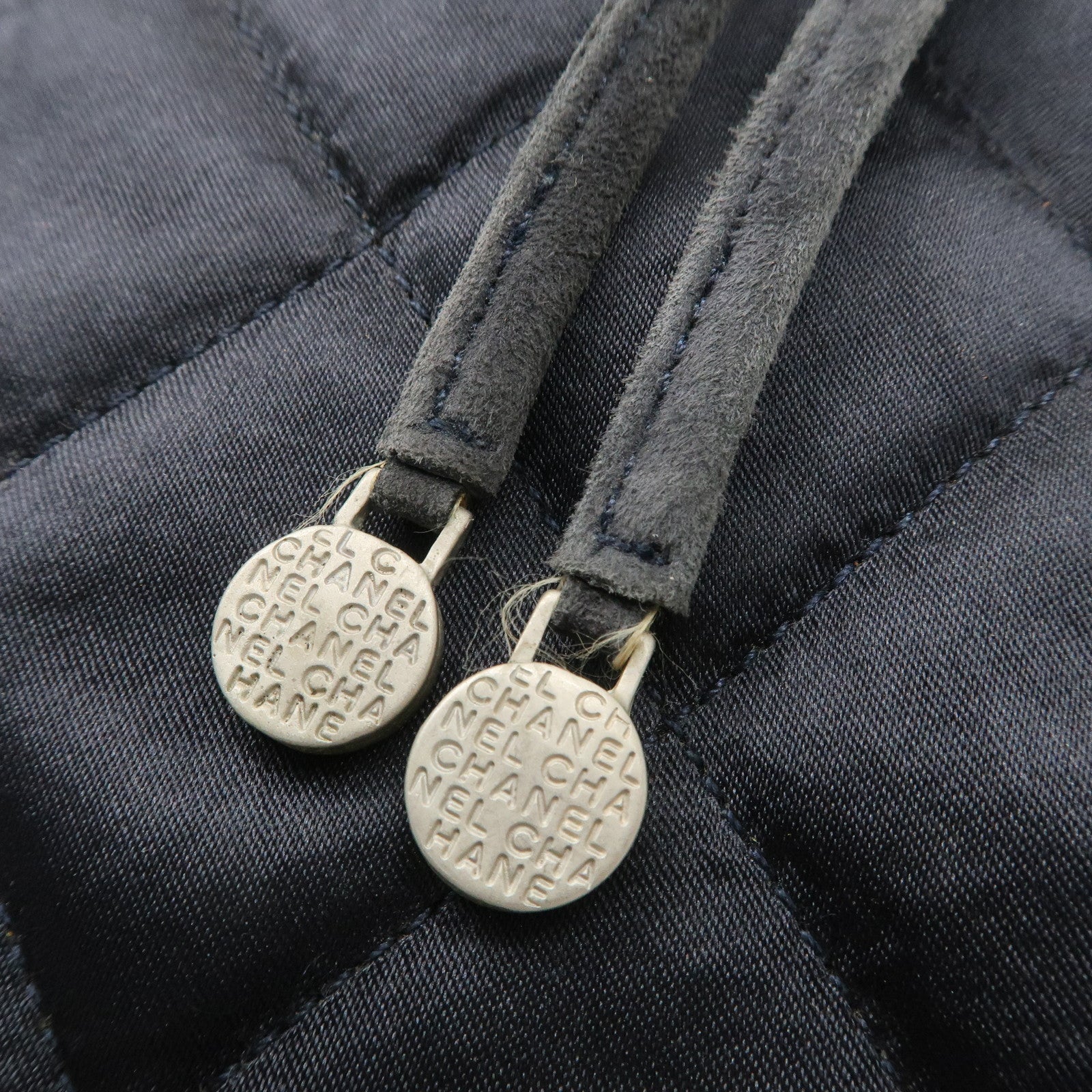 CHANEL Matelasse Satin Suede Drawstring Back Pack Black Used