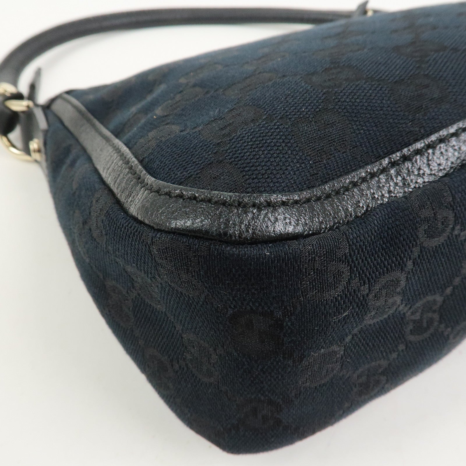 GUCCI GG Canvas Leather Shoulder Bag Hand Bag Black 146244