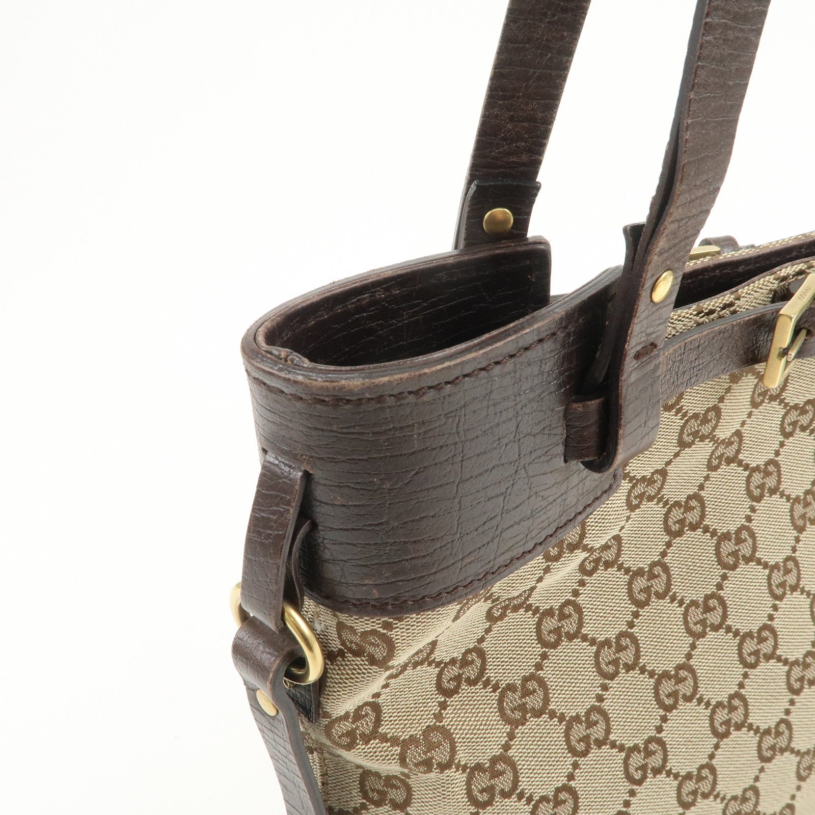 GUCCI GG Monogram Canvas Leather Tote Bag Shoulder Bag Brown 107757