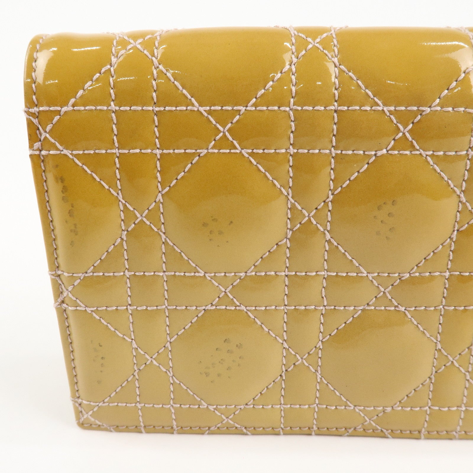 Christian Dior Cannage Patent Leather Chain Shoulder Bag Yellow Used