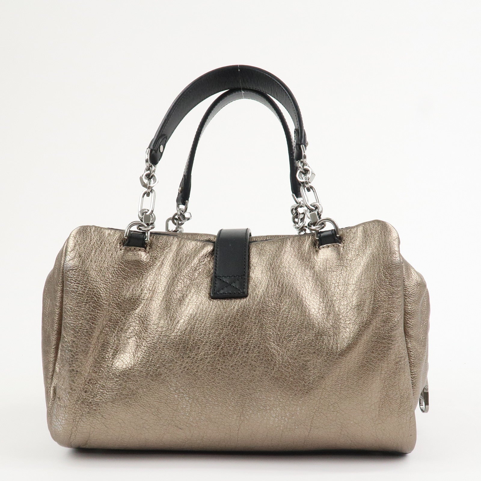 LOEWE Rola 26 Calf Skin Hand Bag Boston Bag Gold Black