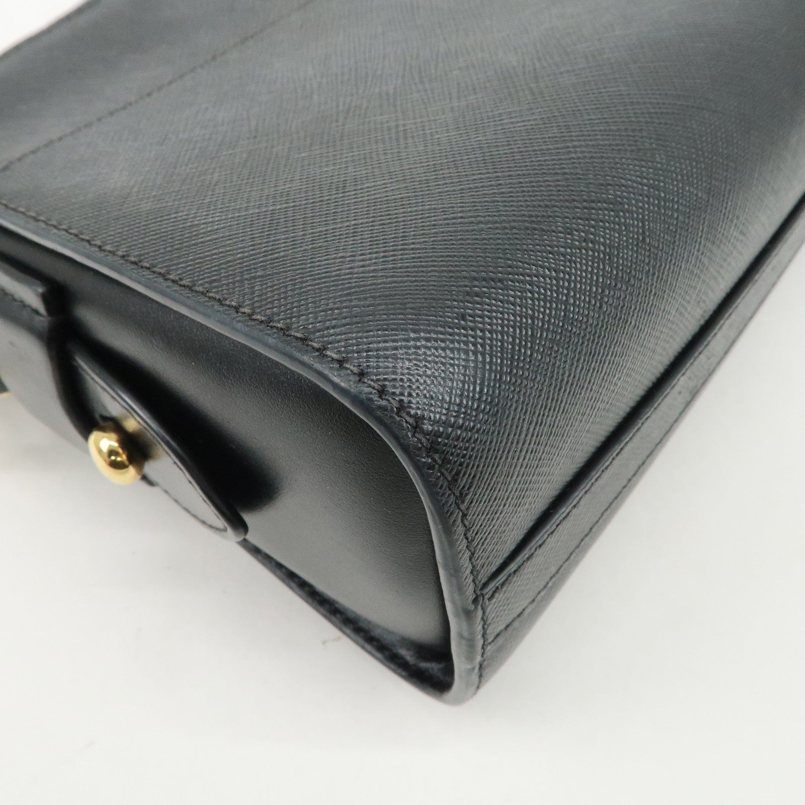 PRADA Logo Saffiano Leather Shoulder Bag Gold HDW Black