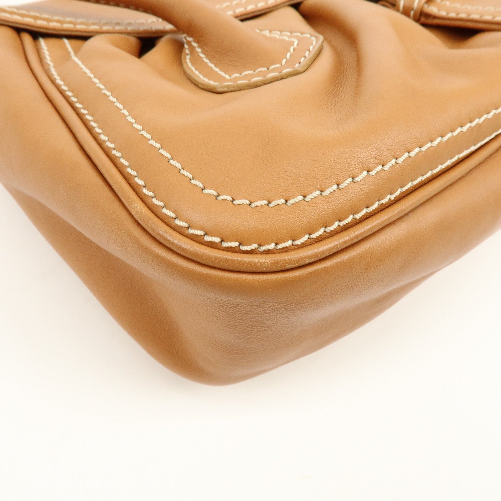 CELINE Chouquette Leather Hand Bag Shoulder Bag Camel