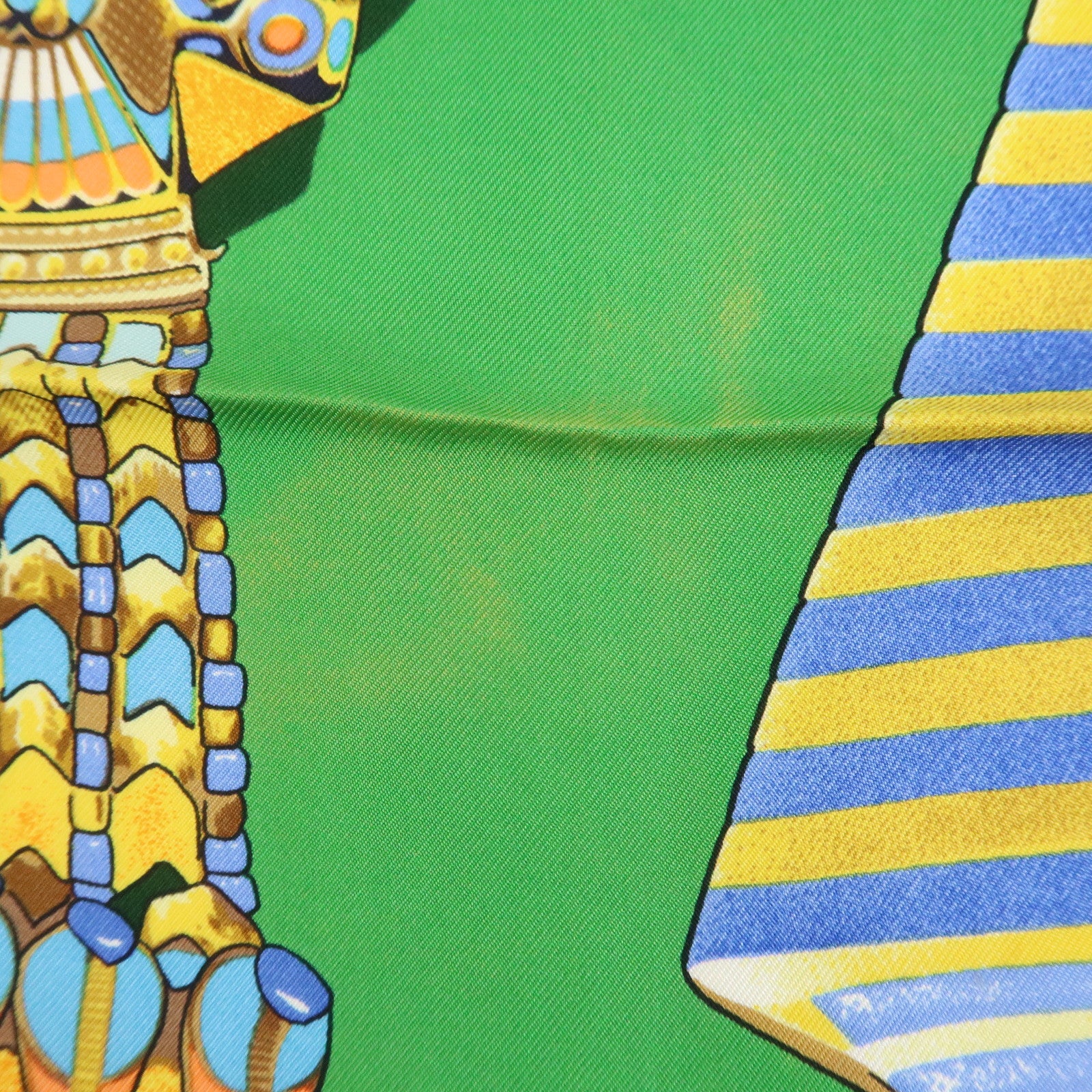 HERMES Carre 90 Silk 100% Scarf TUTANKHAMUN Green Gold