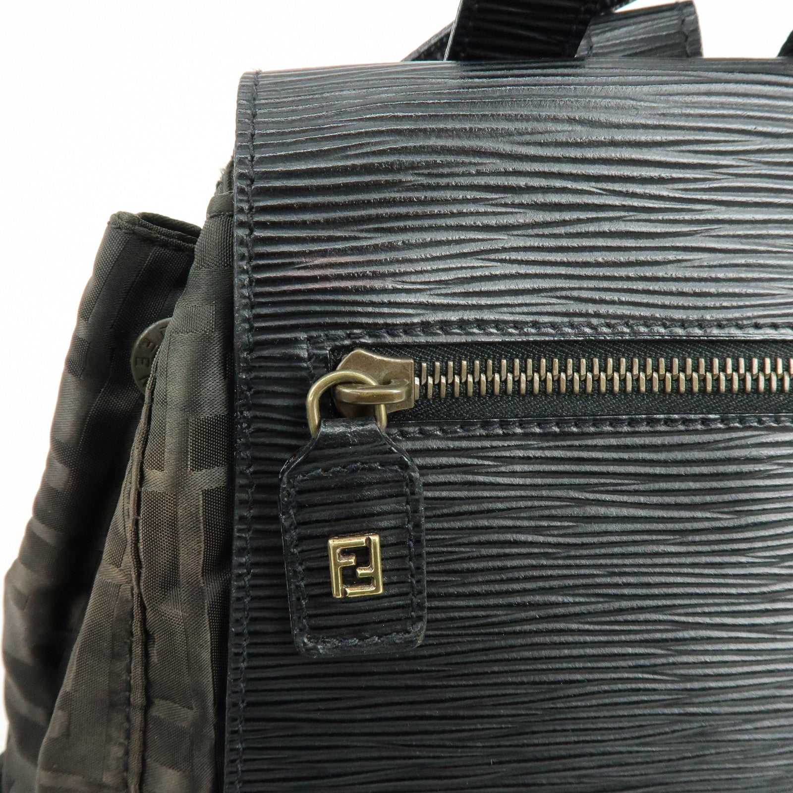 FENDI Logo Zucca Nylon Leather Backpack Rucksack Black