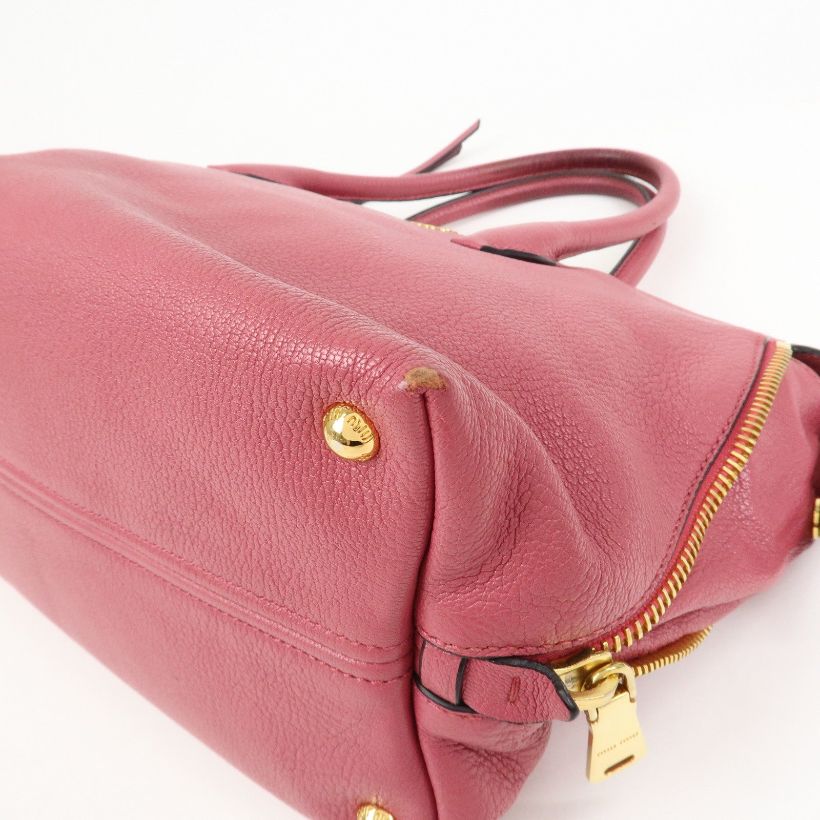 MIU MIU Logo Madras Leather 2WAY Bag Hand Bag Shoulder Bag RN1016