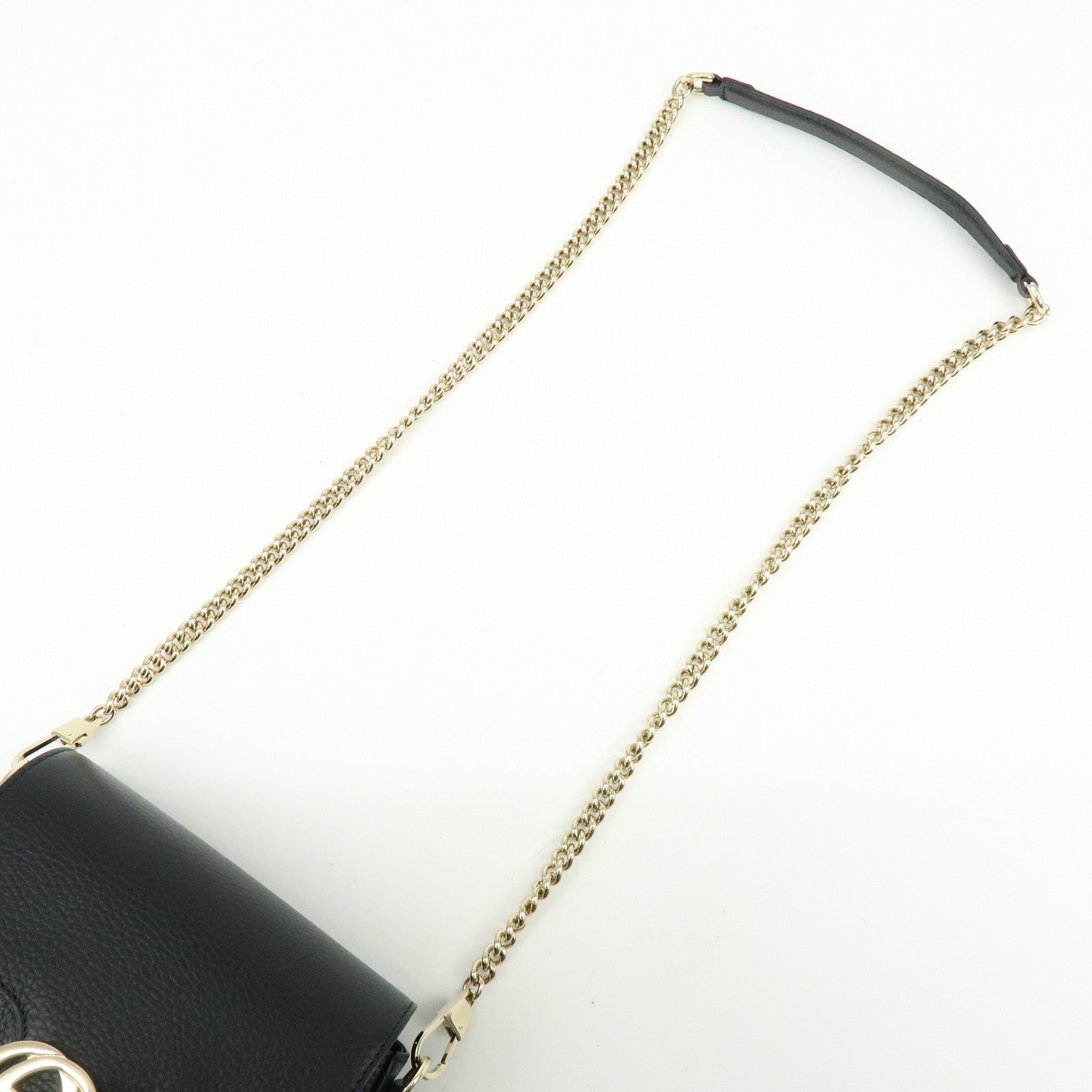 GUCCI Logo Interlocking G Leather Chain Shoulder Bag Black 607720