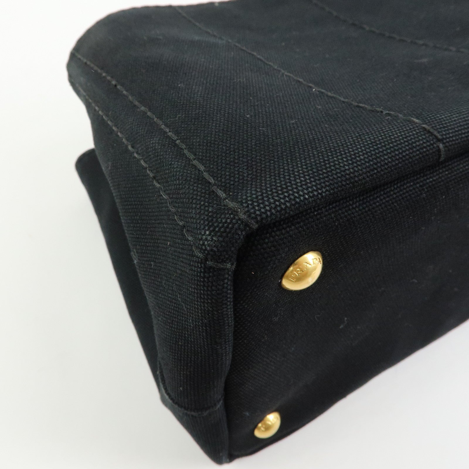 PRADA Canapa Triangle Logo Canvas Tote Bag Hand Bag Black