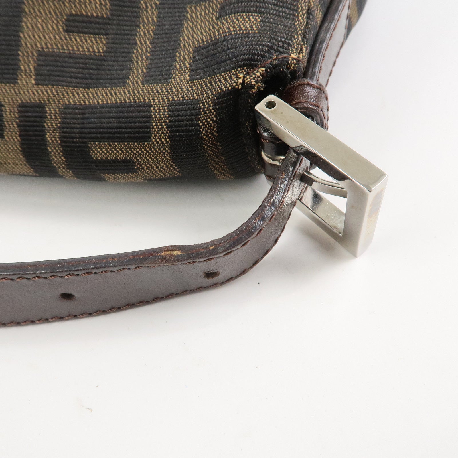 FENDI Mamma Baguette Zucca Canvas Leather Shoulder Bag Brown 26325