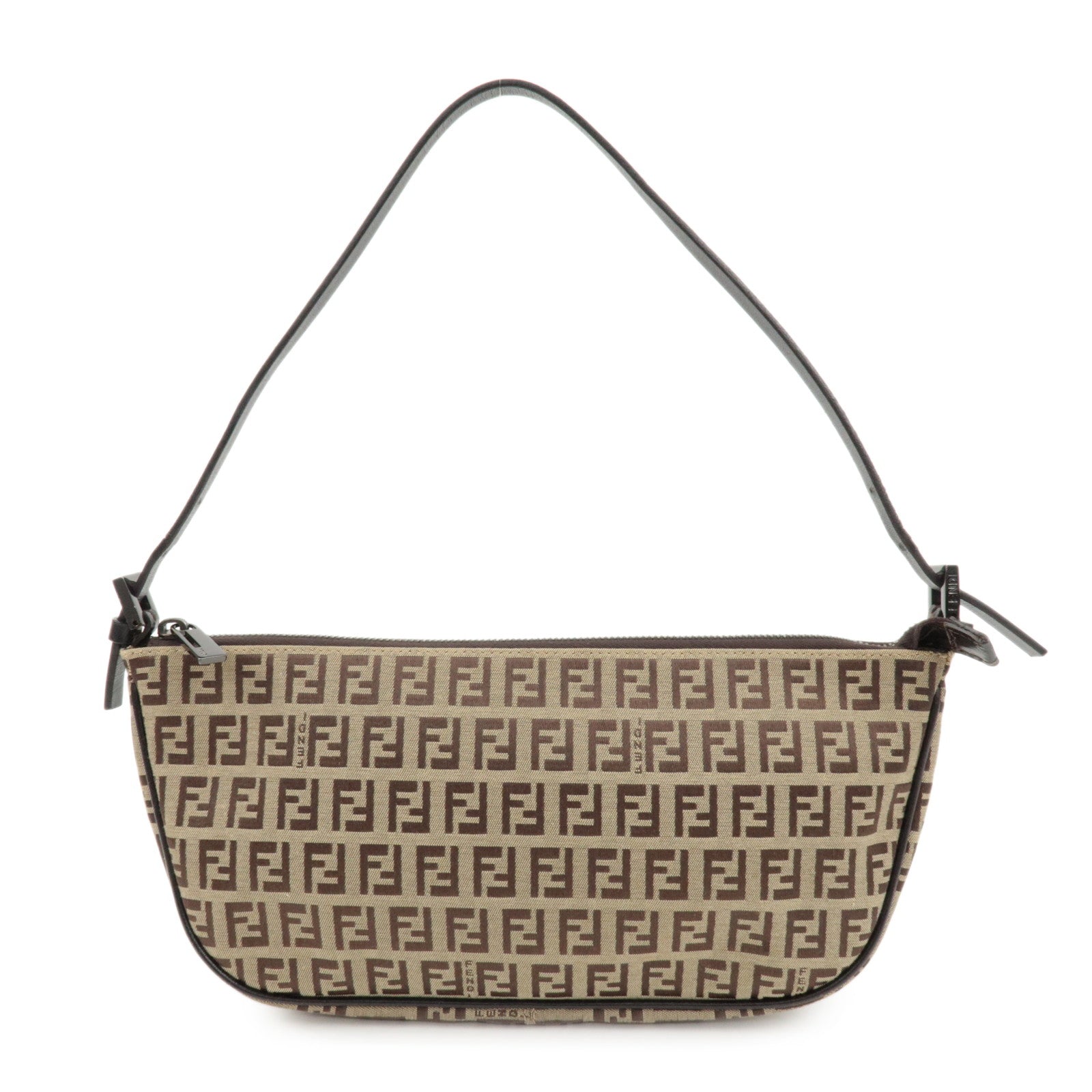 FENDI Zucchino Canvas Leather Shoulder Bag Hand Bag Brown 8BR144 Used