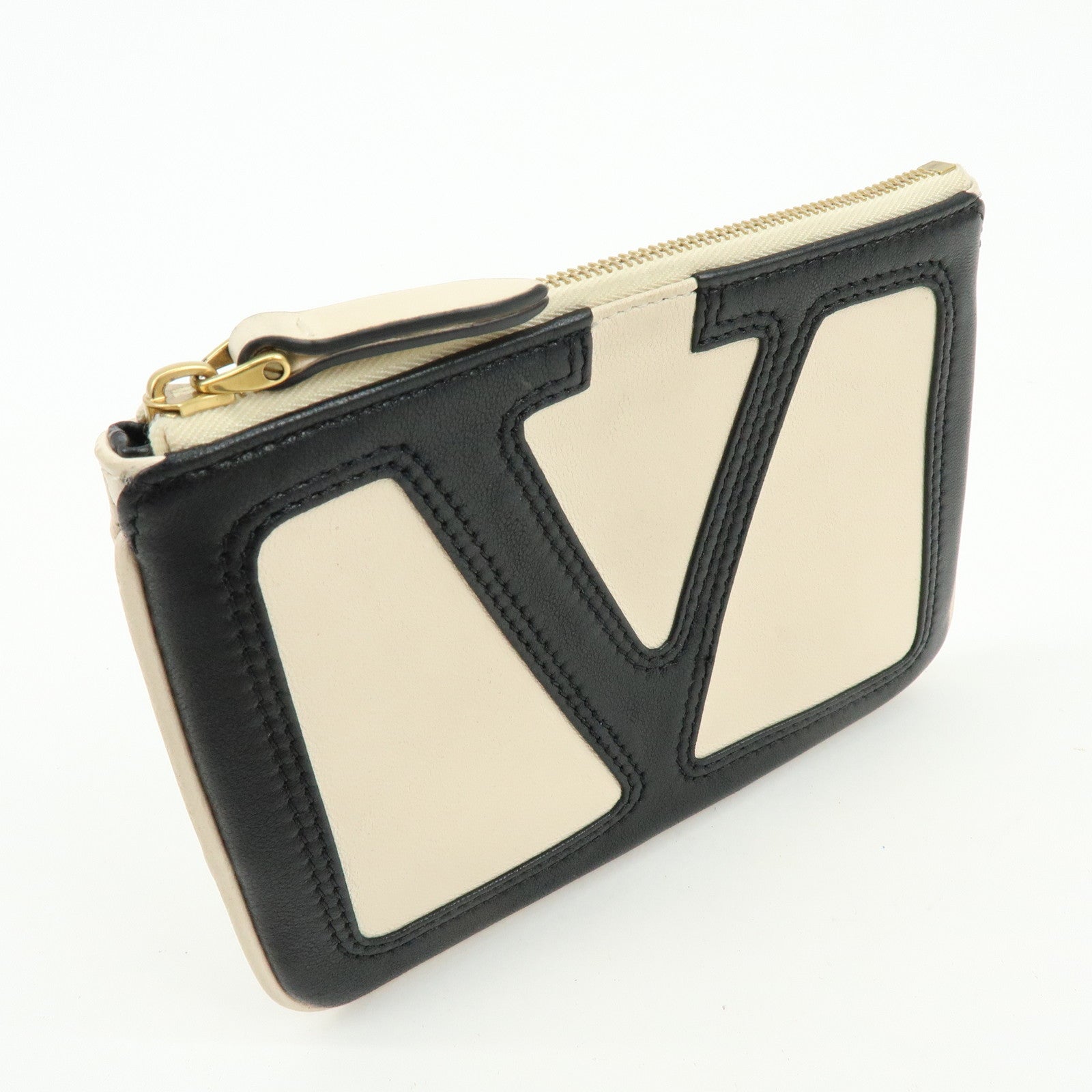 VALENTINO Viva Superstar Leather Cosmetic Jewelry Pouch Ivory Black