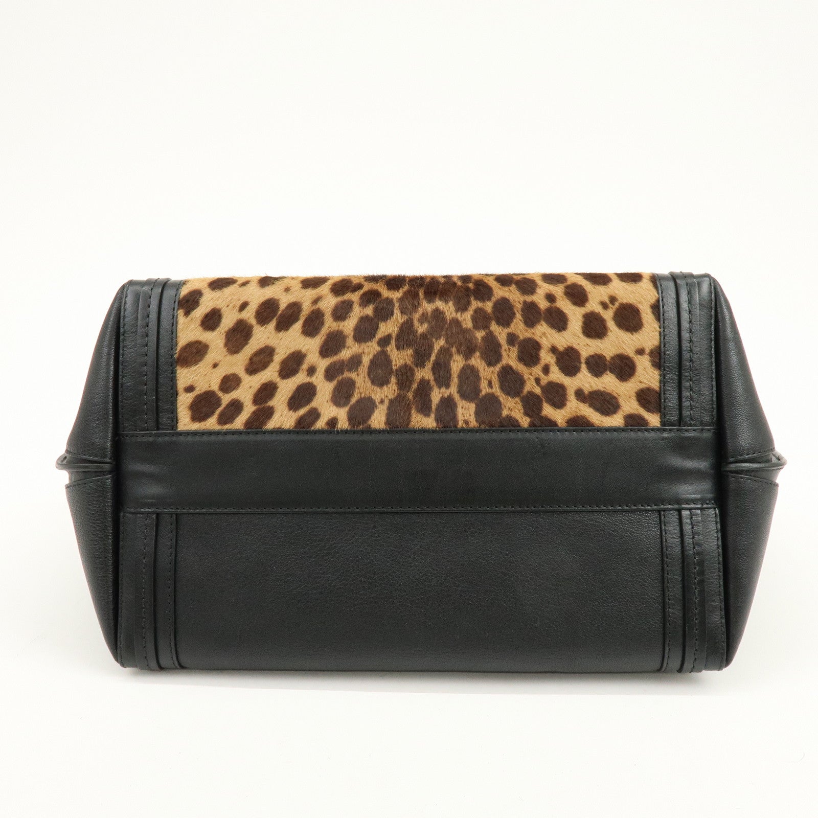 Chloe Allison Unborn Calf Leather Tote Bag Hand Bag Leopard Black