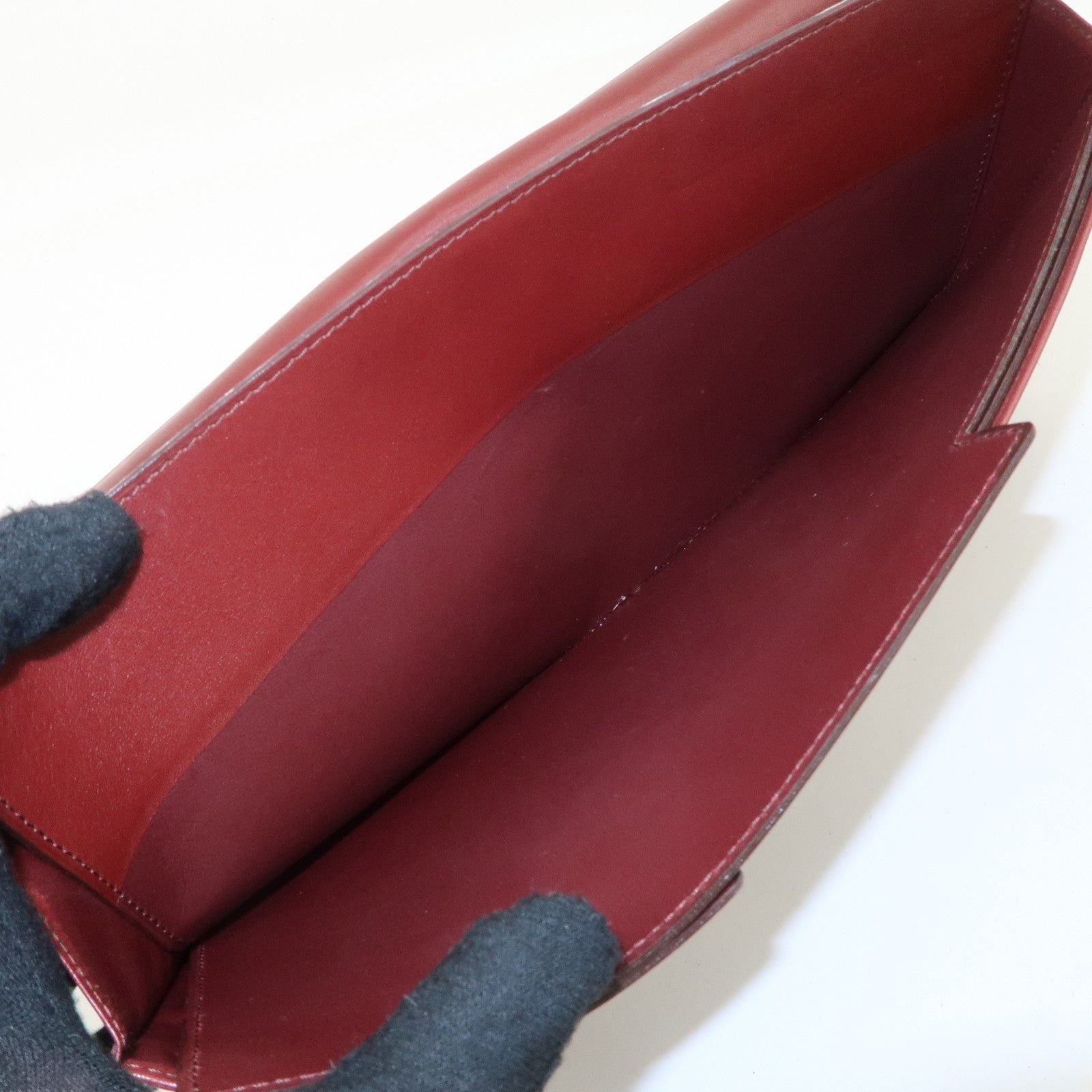 Cartier Must Line Leather Clutch Bag Bordeaux Gold Hardware Used