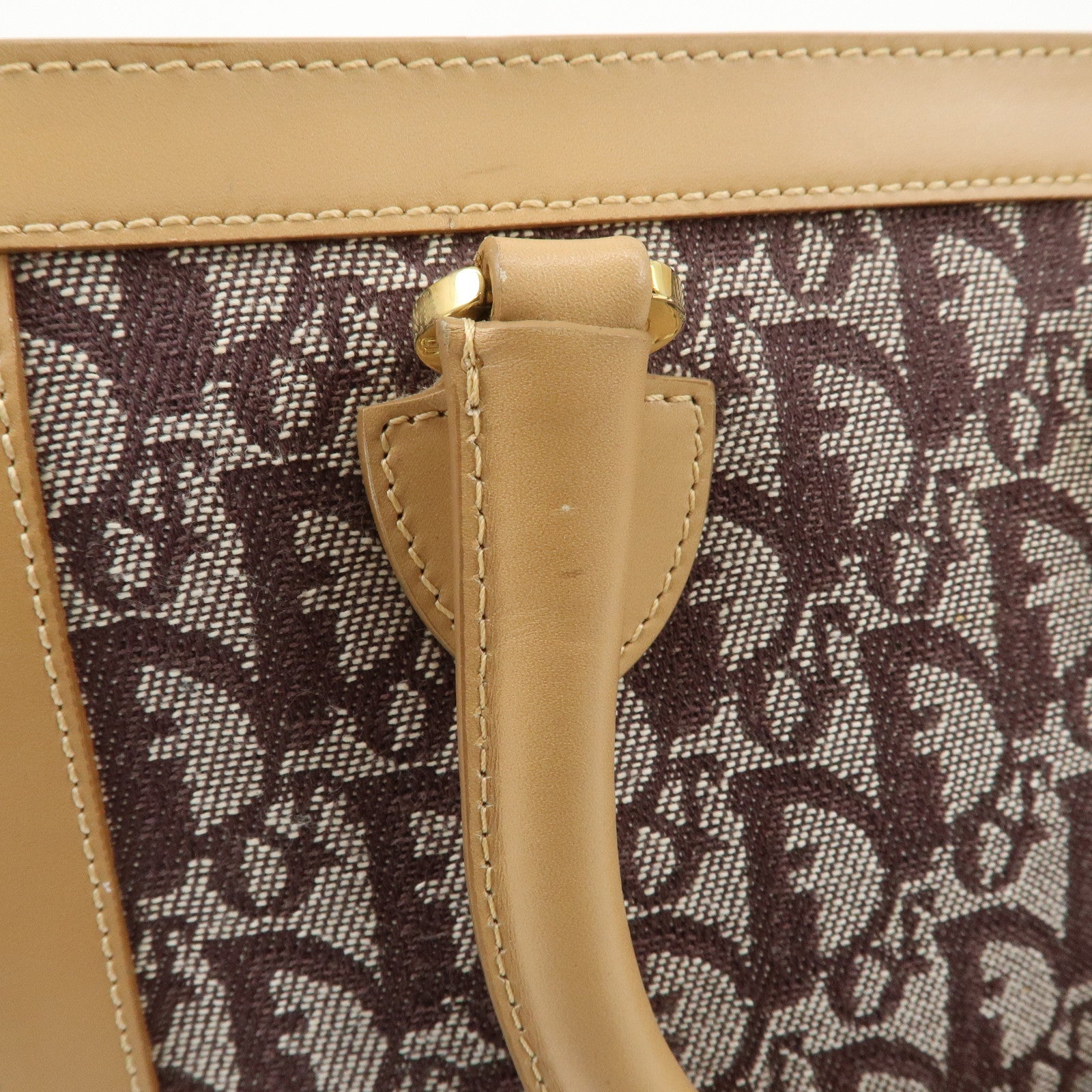 Christian Dior Trotter Jacquard Leather Hand Bag Brown Gold HDW