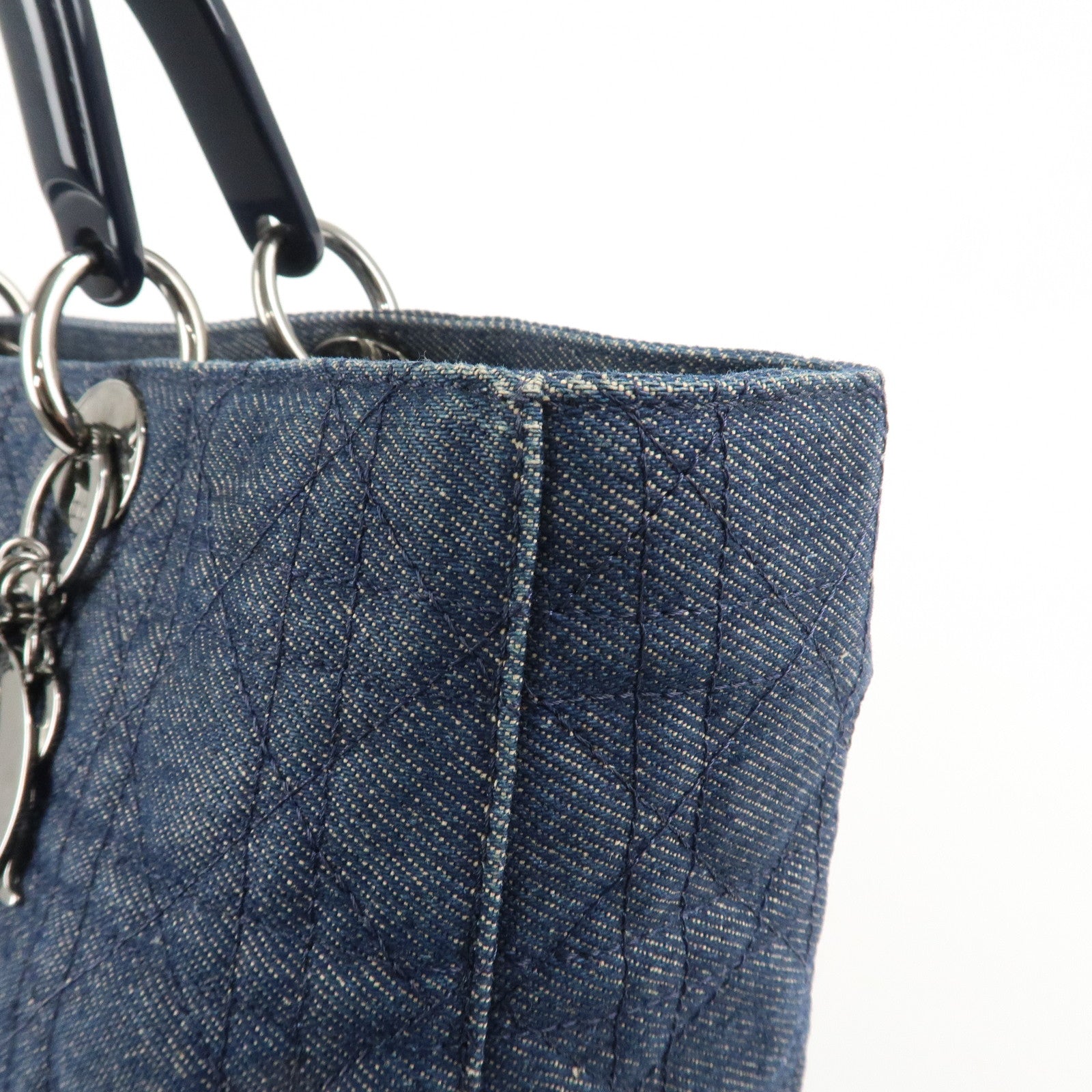 Christian Dior Cannage 2way Denim Tote Bag Navy Used