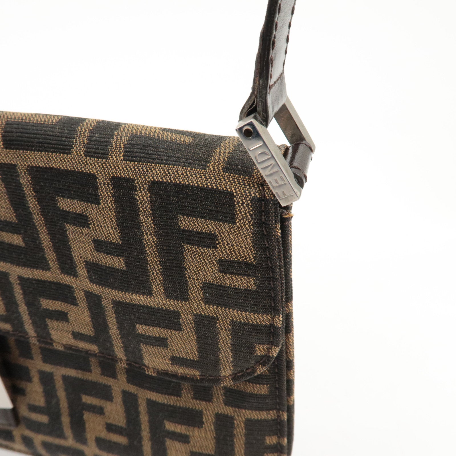 FENDI Zucca Canvas Leather Shoulder Bag Brown Black 0916322 Used