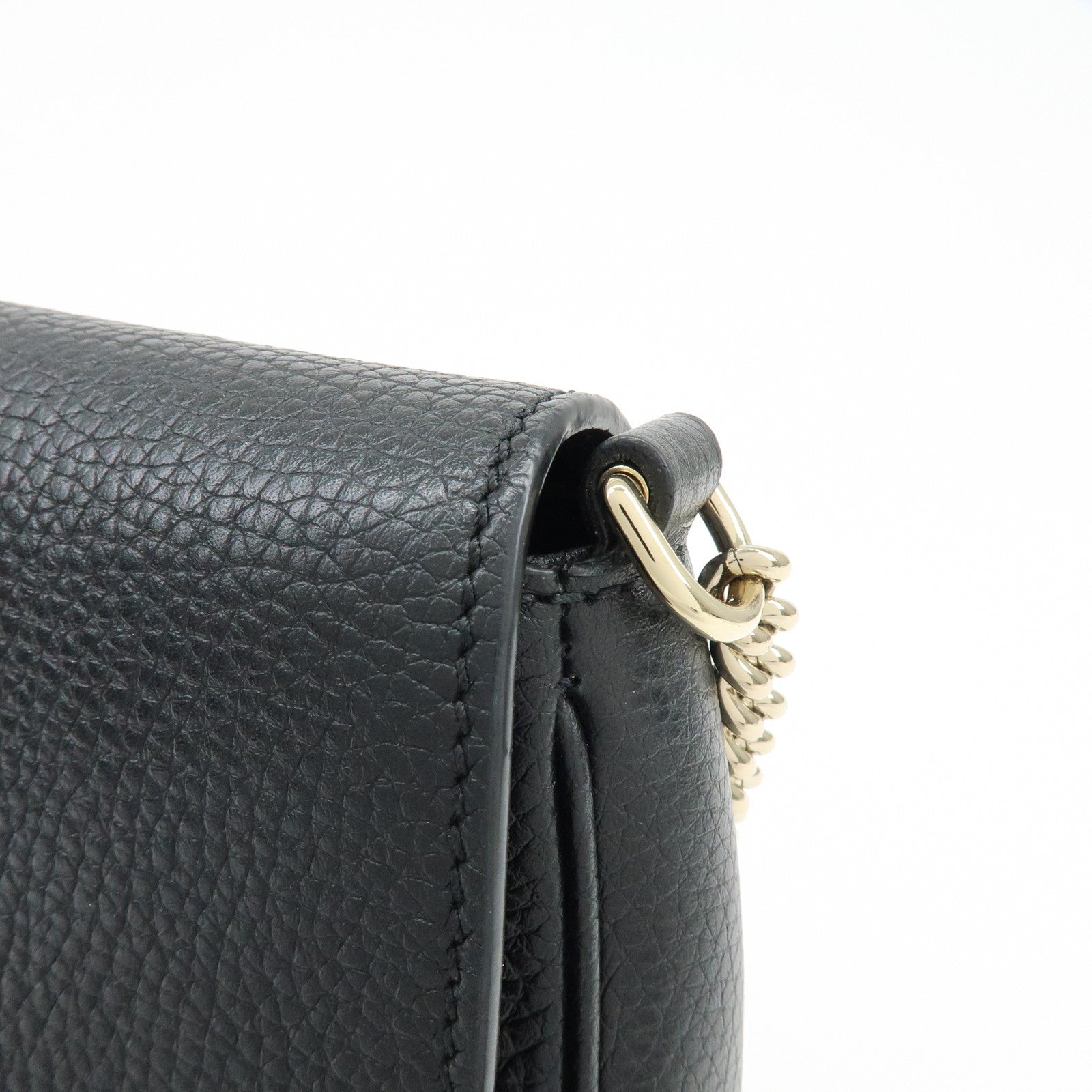 GUCCI SOHO Interlocking G Leather Chain Shoulder Bag Black 536224