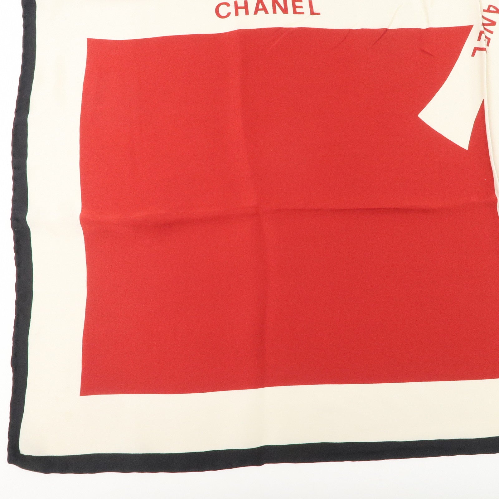 CHANEL Silk 100% 86×86 Scarf Shawl Ivory Red Black