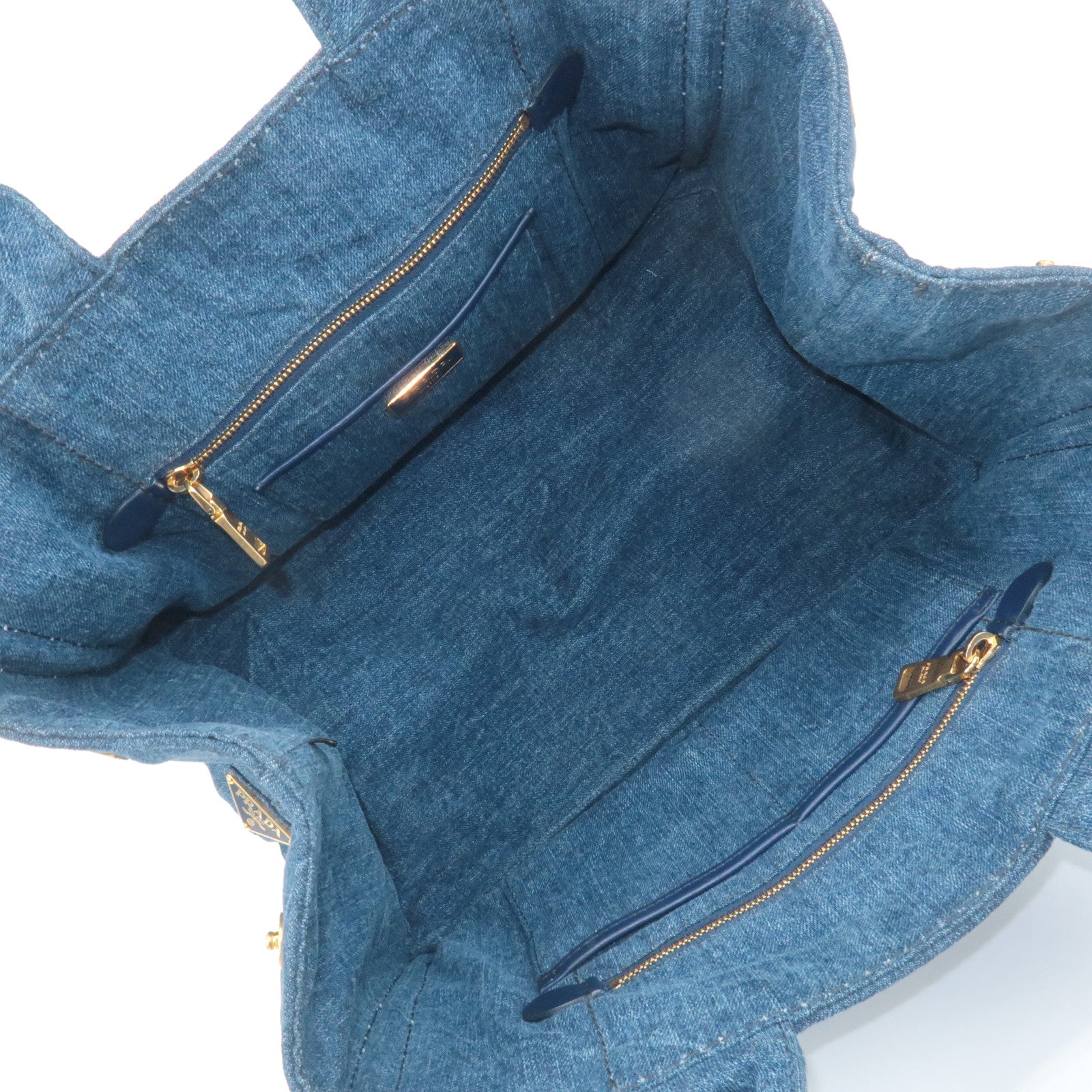 PRADA Triangle Logo Canapa Canvas Denim Hand Bag Navy B1877B Used