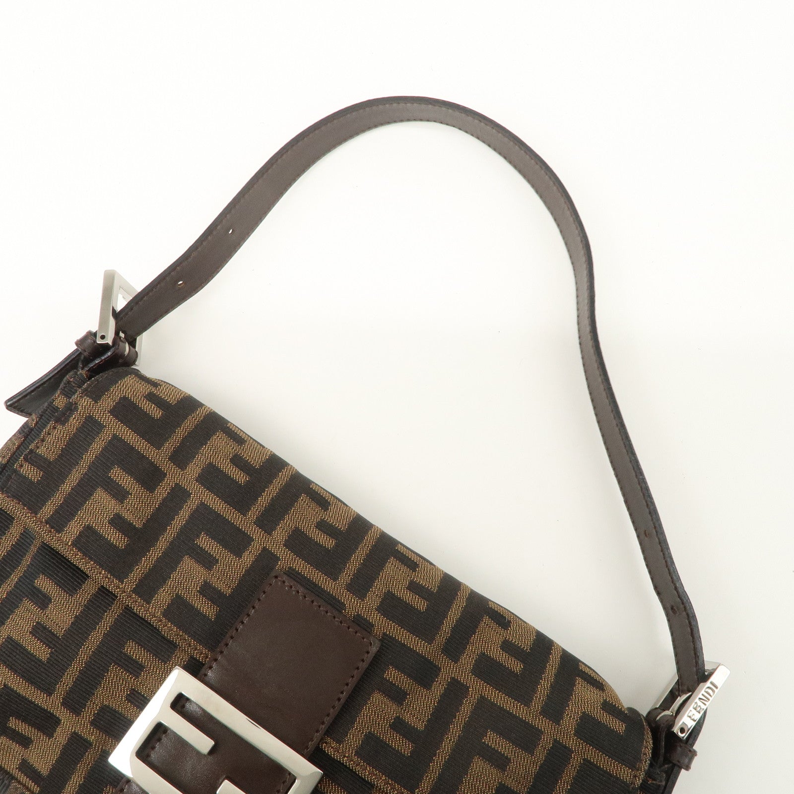 FENDI Mamma Baguette Zucca Canvas Leather Shoulder Bag Hand Bag Black Brown 26424