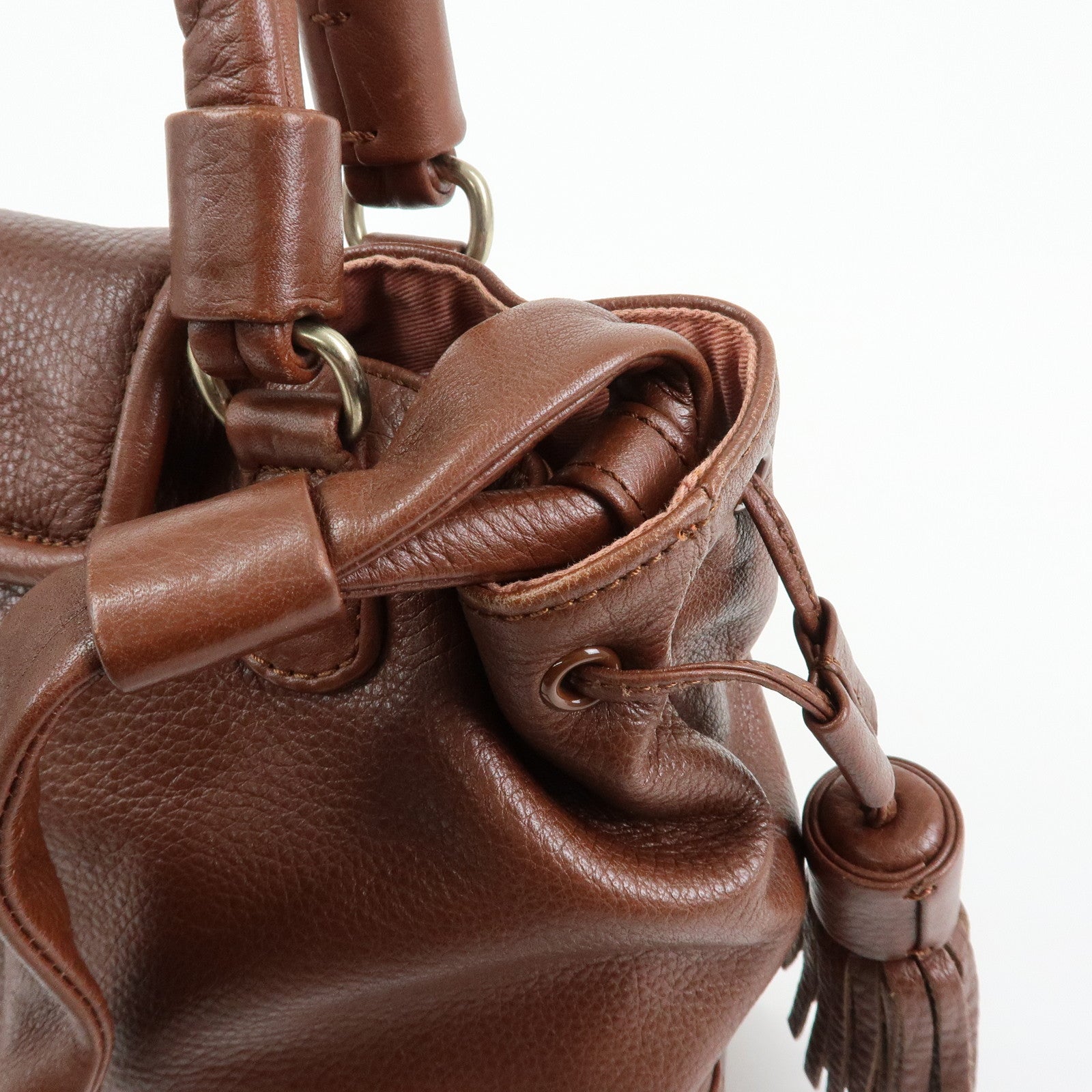 Chloe Cherry Leather 2Way Bag Hand Bag Shoulder Bag Brown