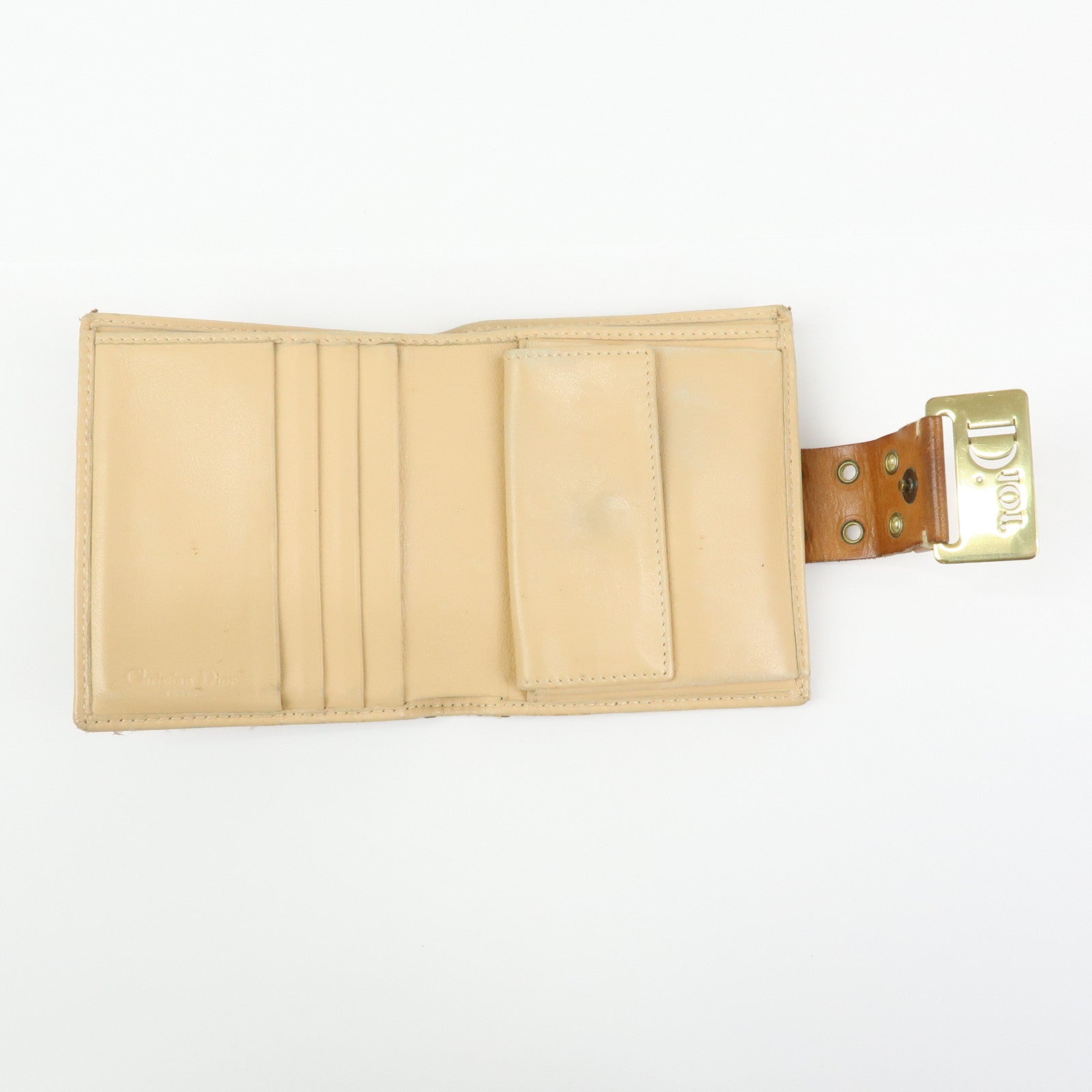 Christian Dior Trotter Canvas Leather Bi-fold Compact Wallet Beige
