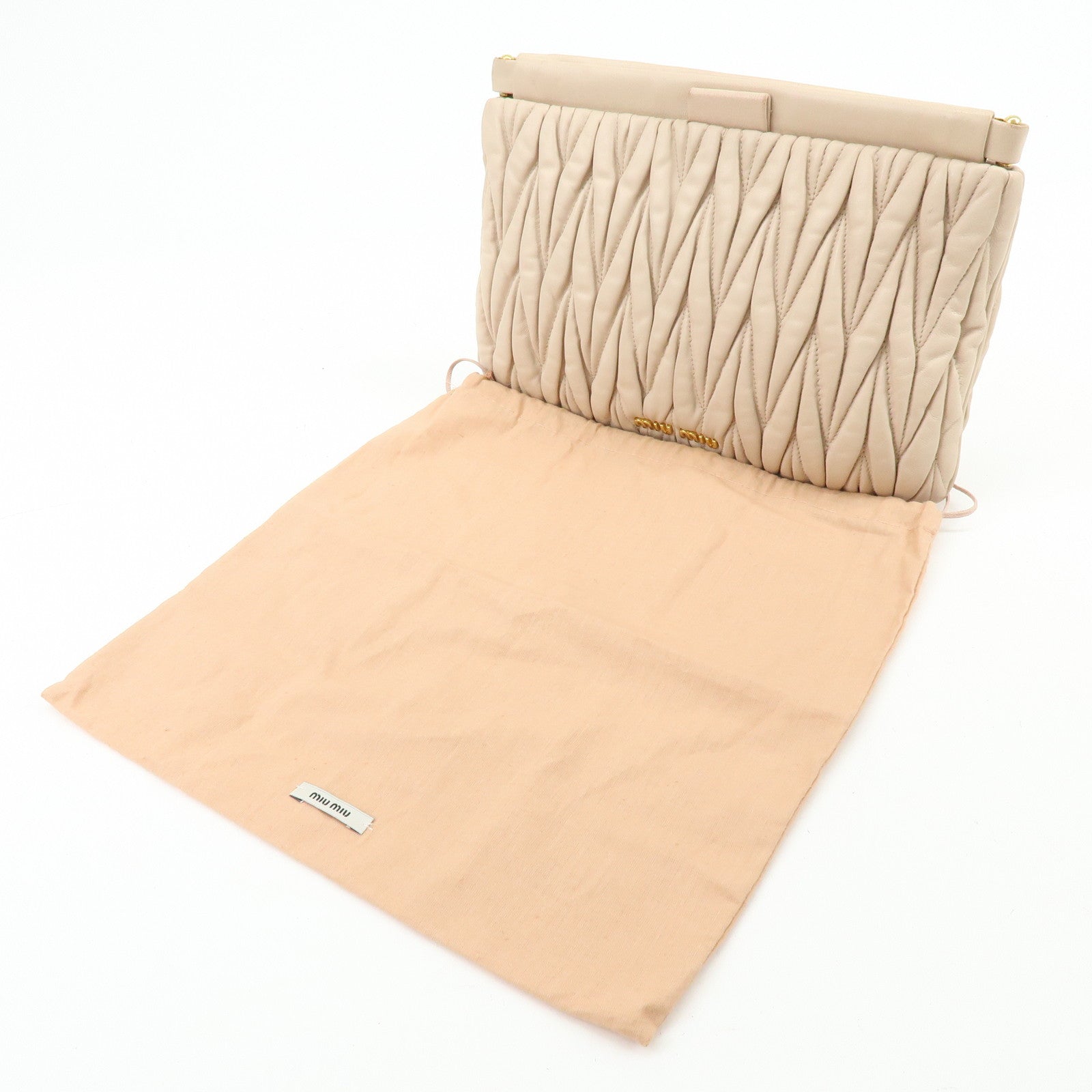 MIU MIU Matelasse Nappa Leather Clutch Bag Flat Pouch Beige RP0390