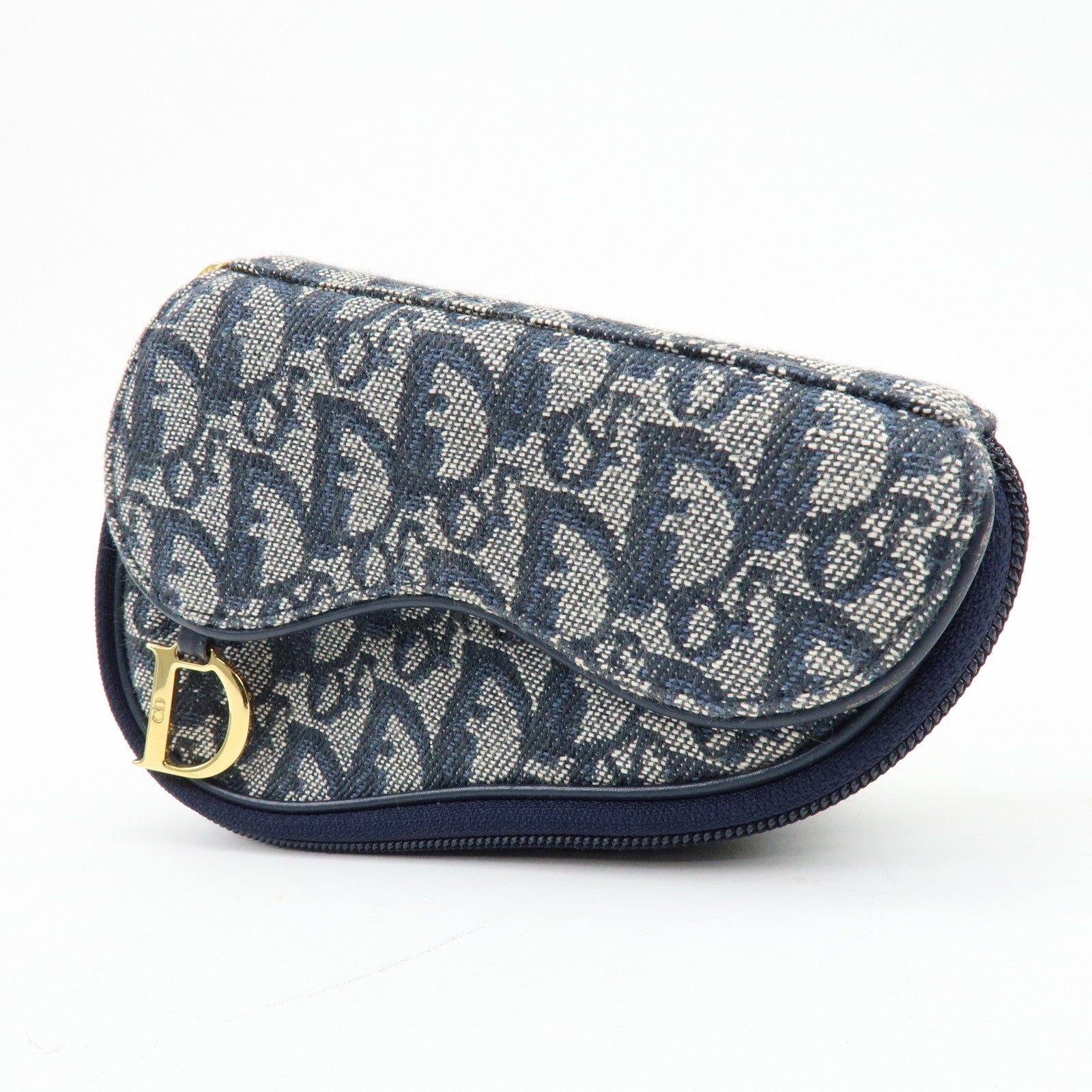 Christian Dior Trotter Jacquard Canvas Leather Cosmetic Pouch Navy