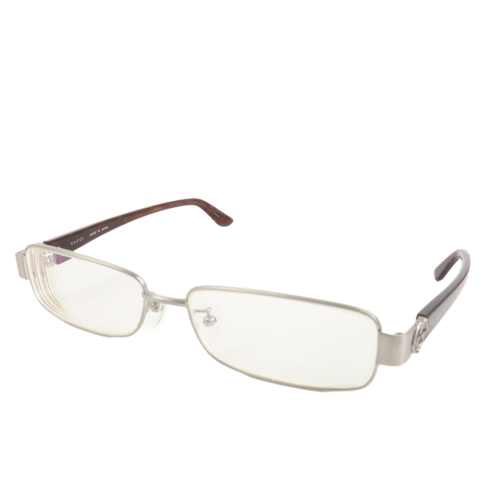 GUCCI Interlocking G Metal Plastic Glasses 56□15 Brown Silver Used