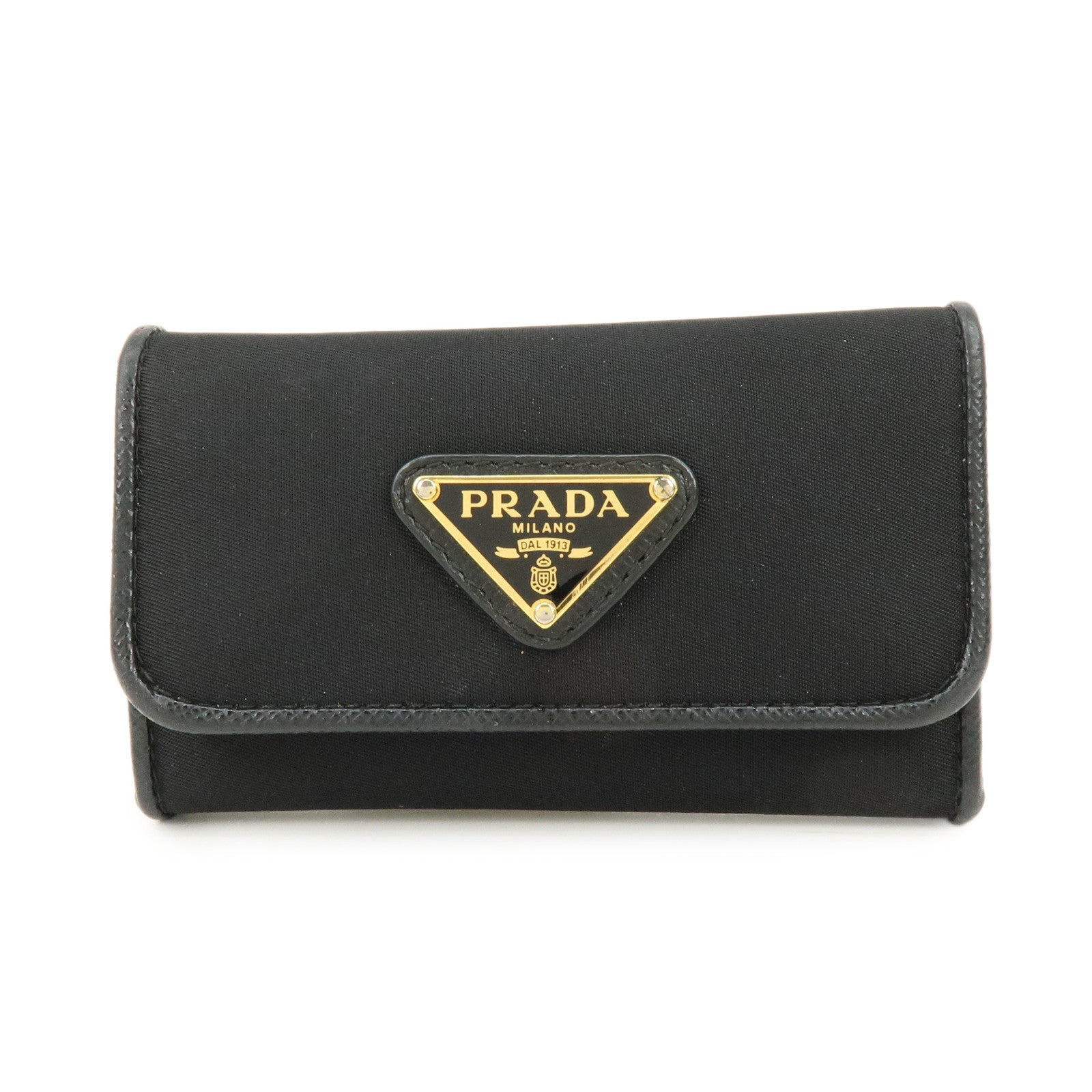 PRADA Triangle Logo Nylon 6 Rings Key Case Key Holder Black 1PG222