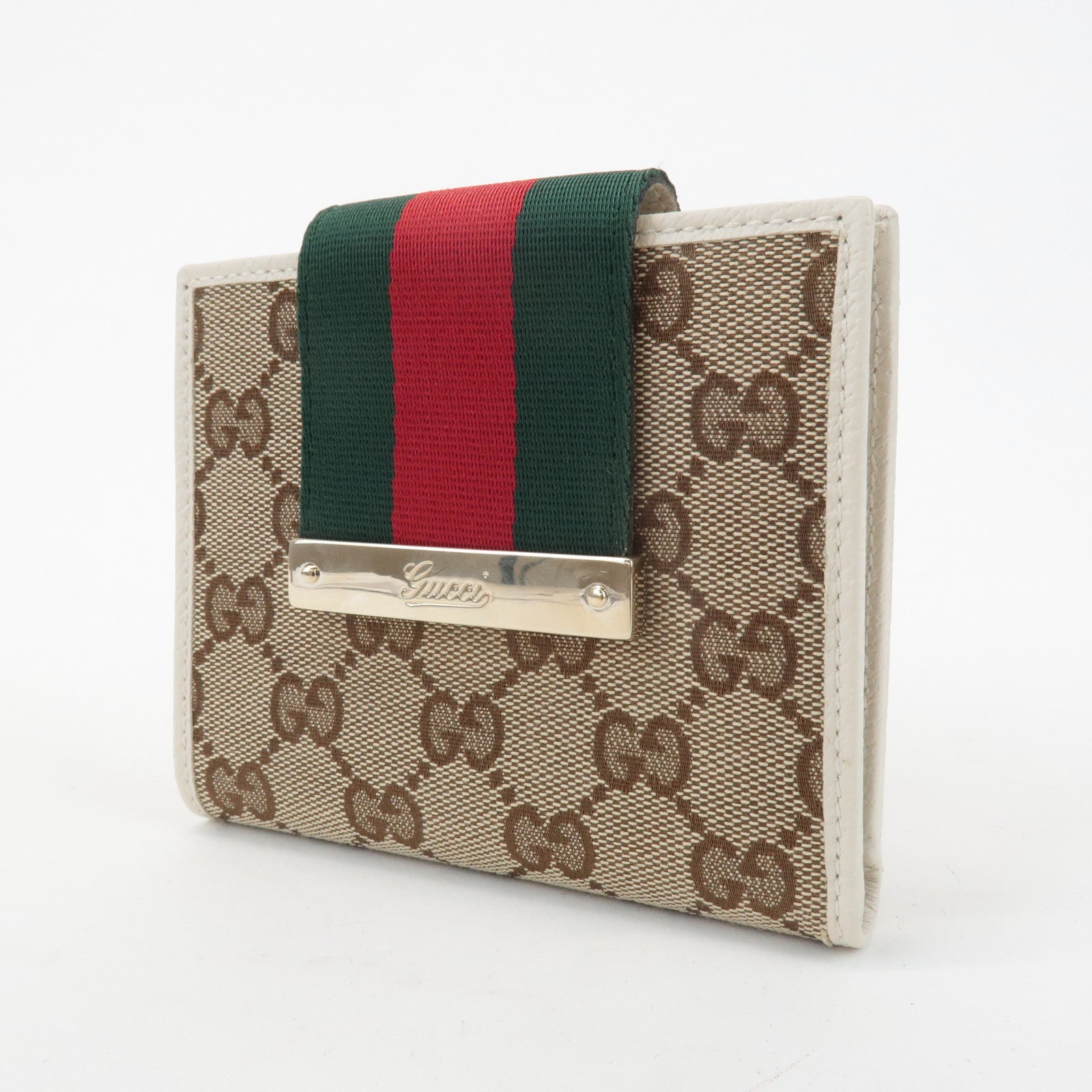 GUCCI Sherry GG Canvas Leather Bi-fold Wallet Beige Ivory 181669 Used