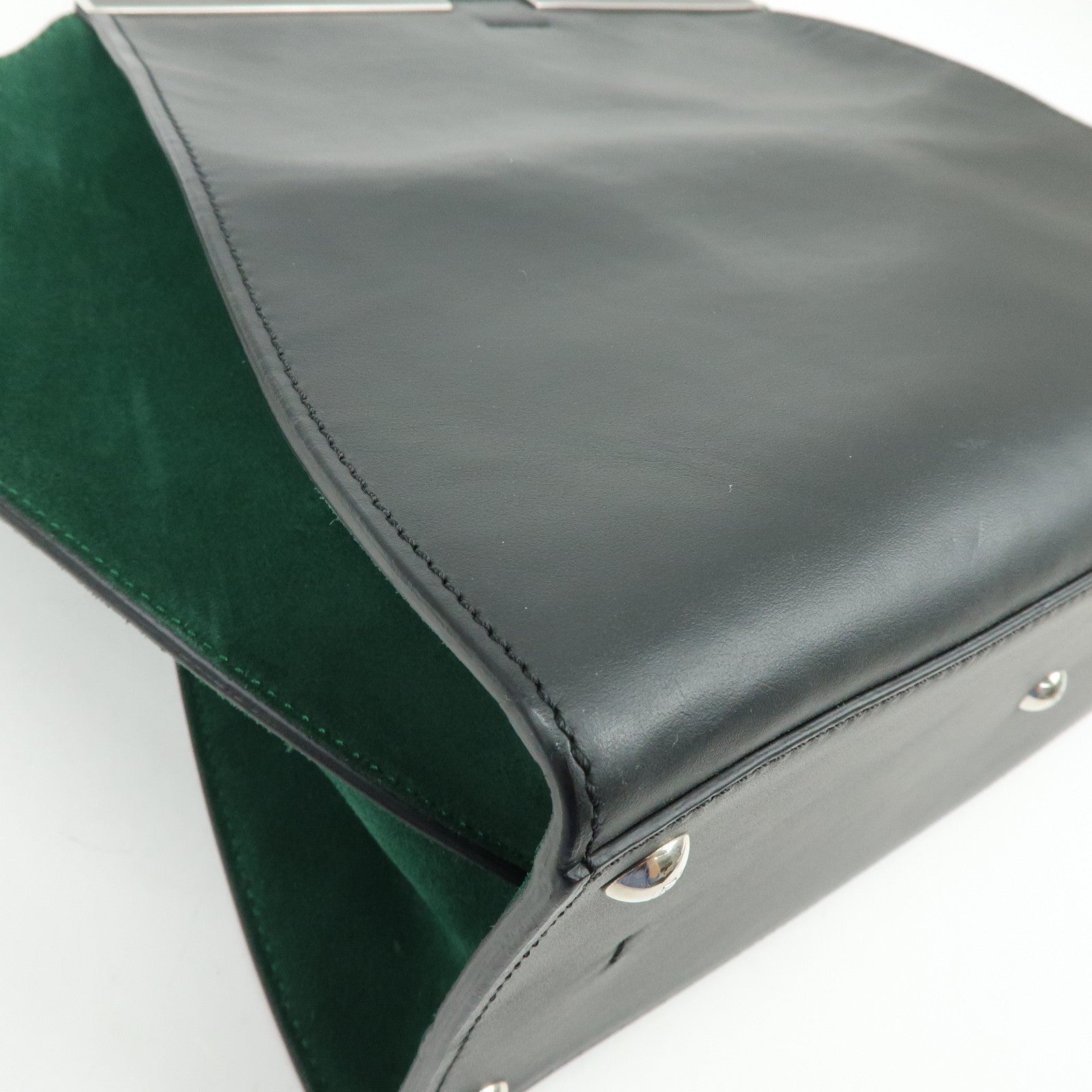 FENDI Trois Jours Leather Suede 2Way Hand Bag Black Green 8BH279